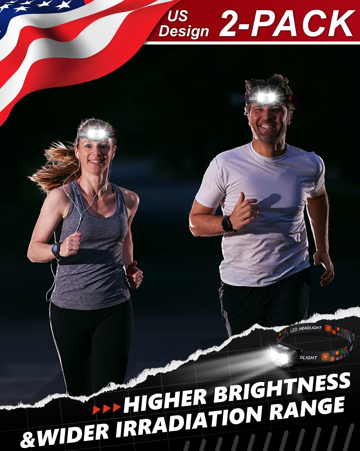 GETASI Rechargeable Dual Headlamp with Motion Sensor