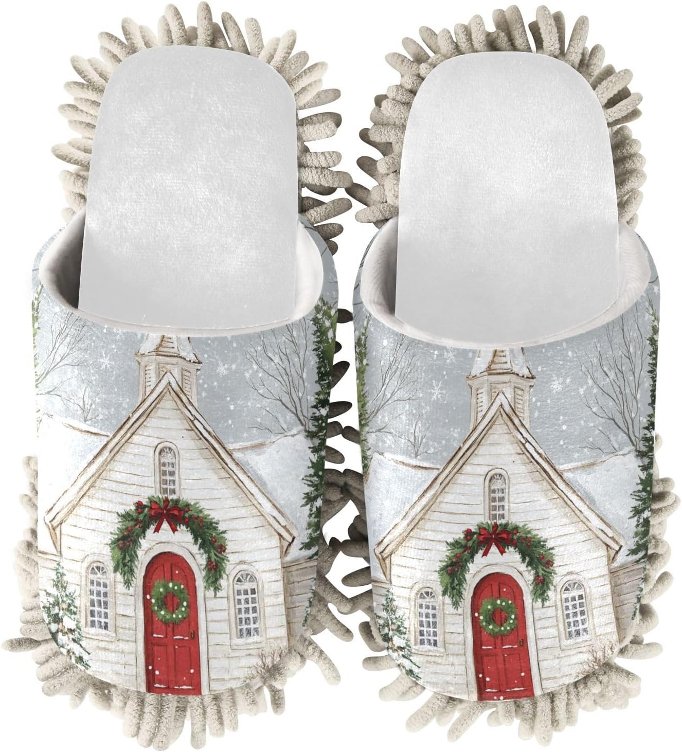 RunningBear White Christmas Church Trees Mop Slippers 1