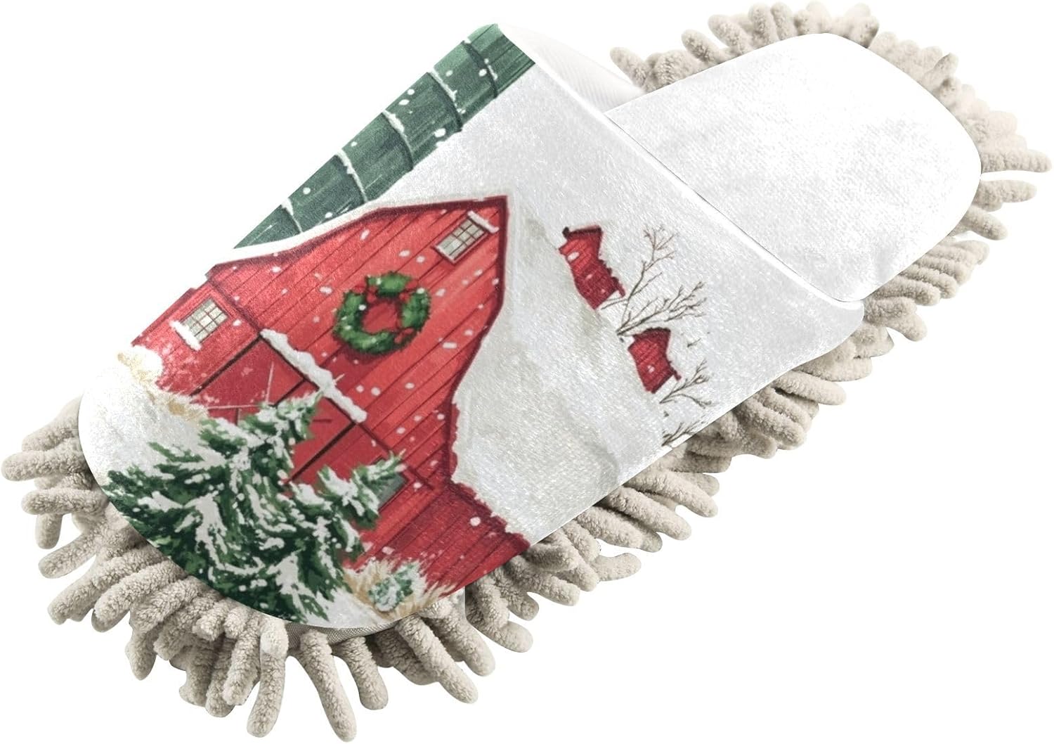 Cozy Red Farmhouse Mop Slippers