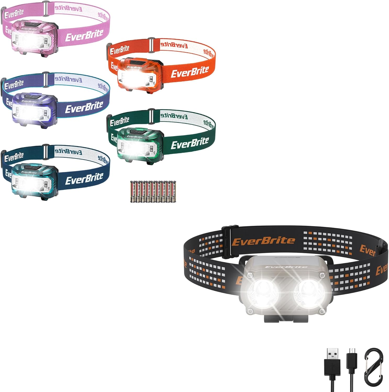 5-Piece Kids Red Headlamp with Motion Sensor Rechargeable