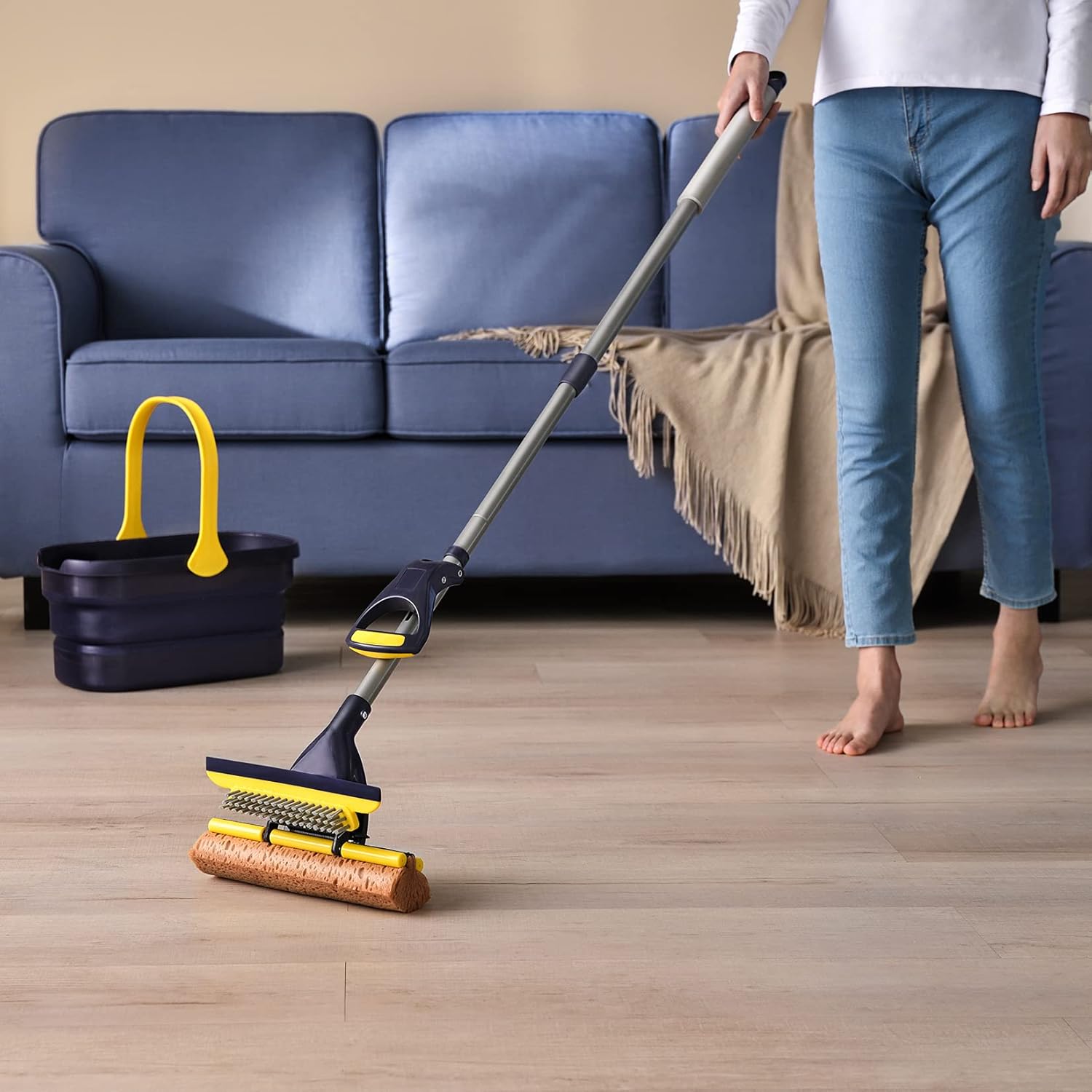 Yocada Sponge Mop with 3 Heads and Squeegee