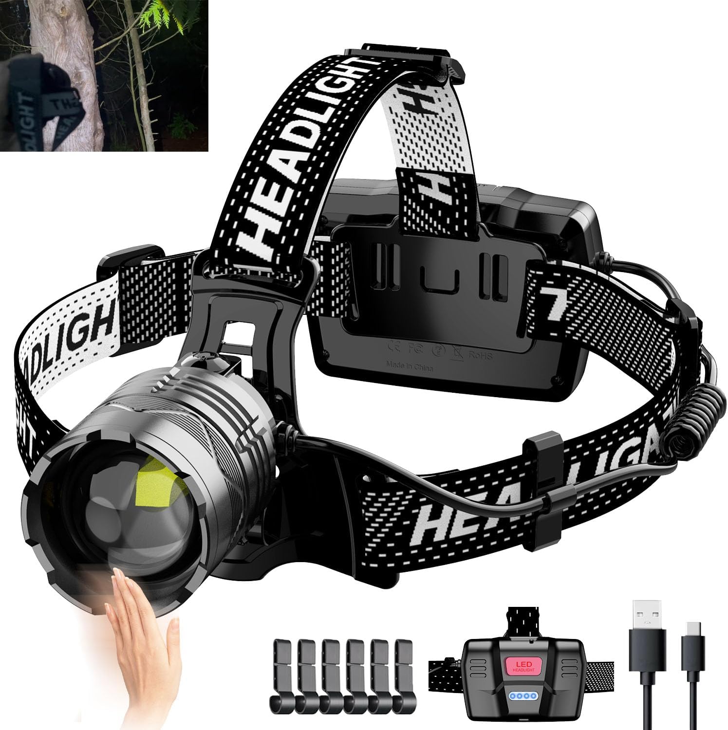 Leaphanie 7-in-1 LED Headlamp Waterproof Rechargeable 50h Adjustable