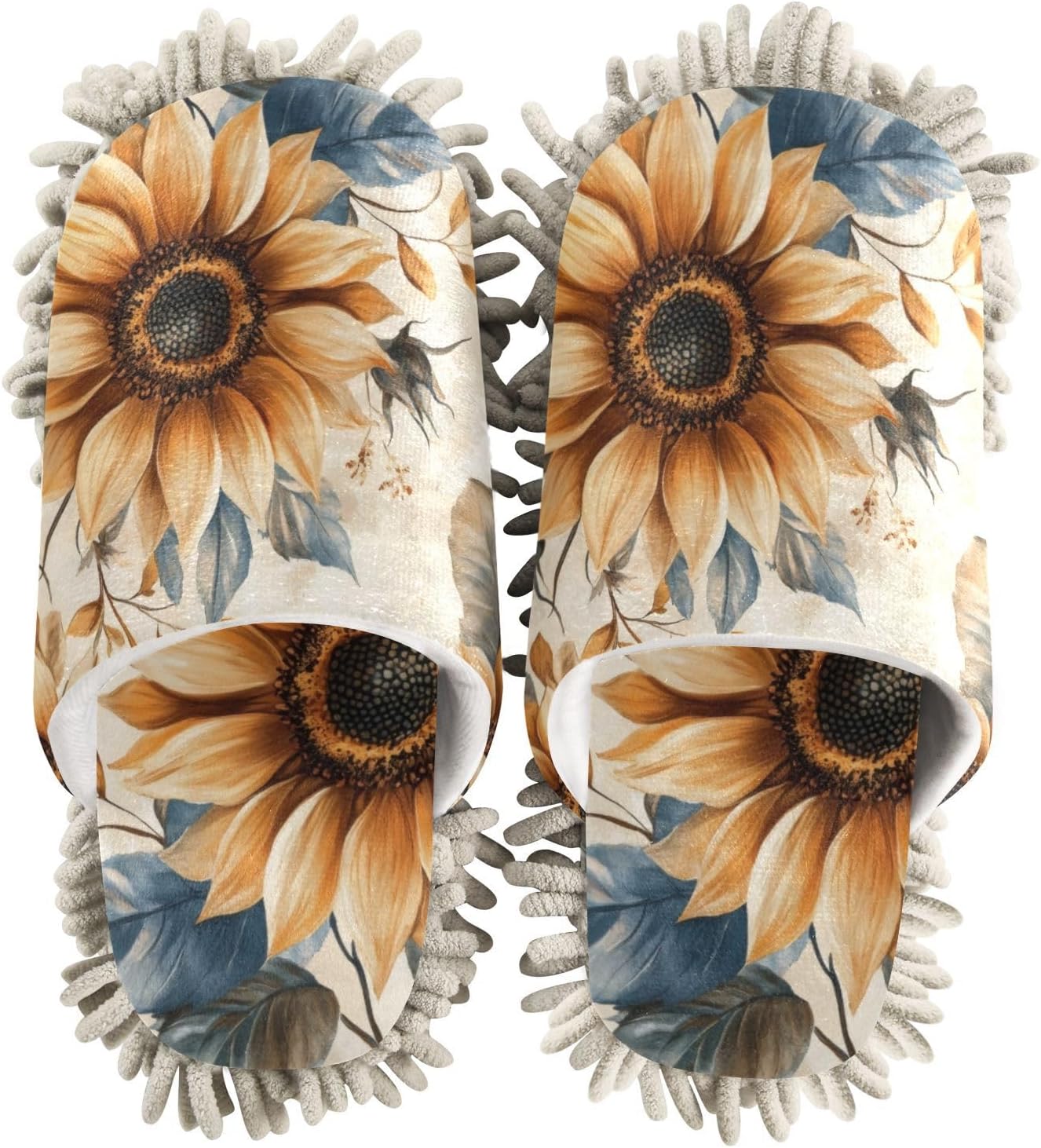 Microfiber Sunflowers Cleaning Slippers Size L