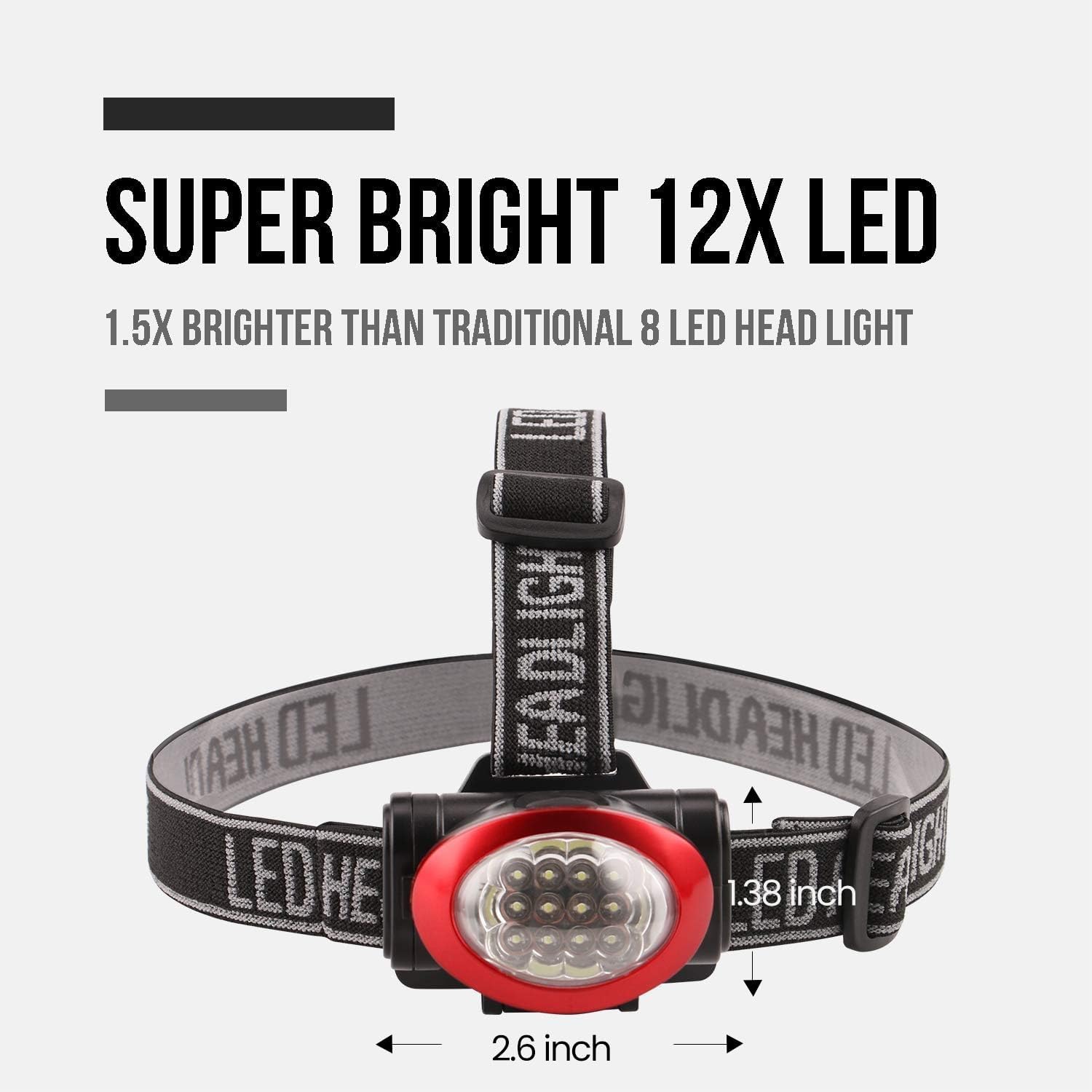 10-Pack 12 LED 3 Mode Portable Headlamp Durable Outdoor Use
