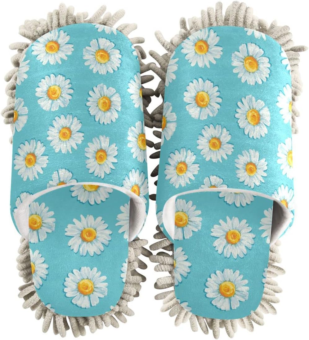 DOMIKING Daisy Flowers Mop Slippers for Cleaning 1