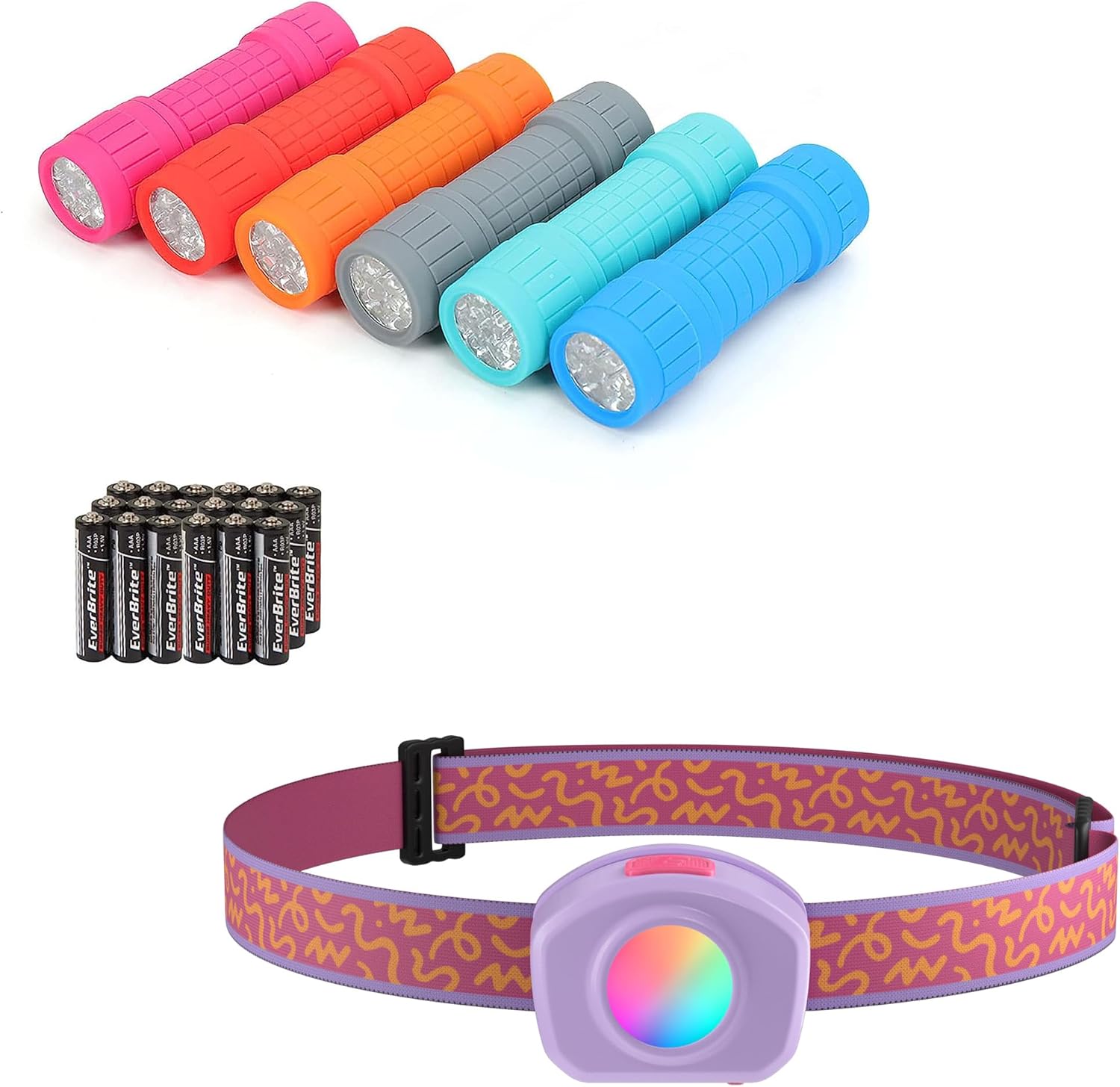 EverBrite 6-Pack Flashlight Rechargeable Headlamp for Kids