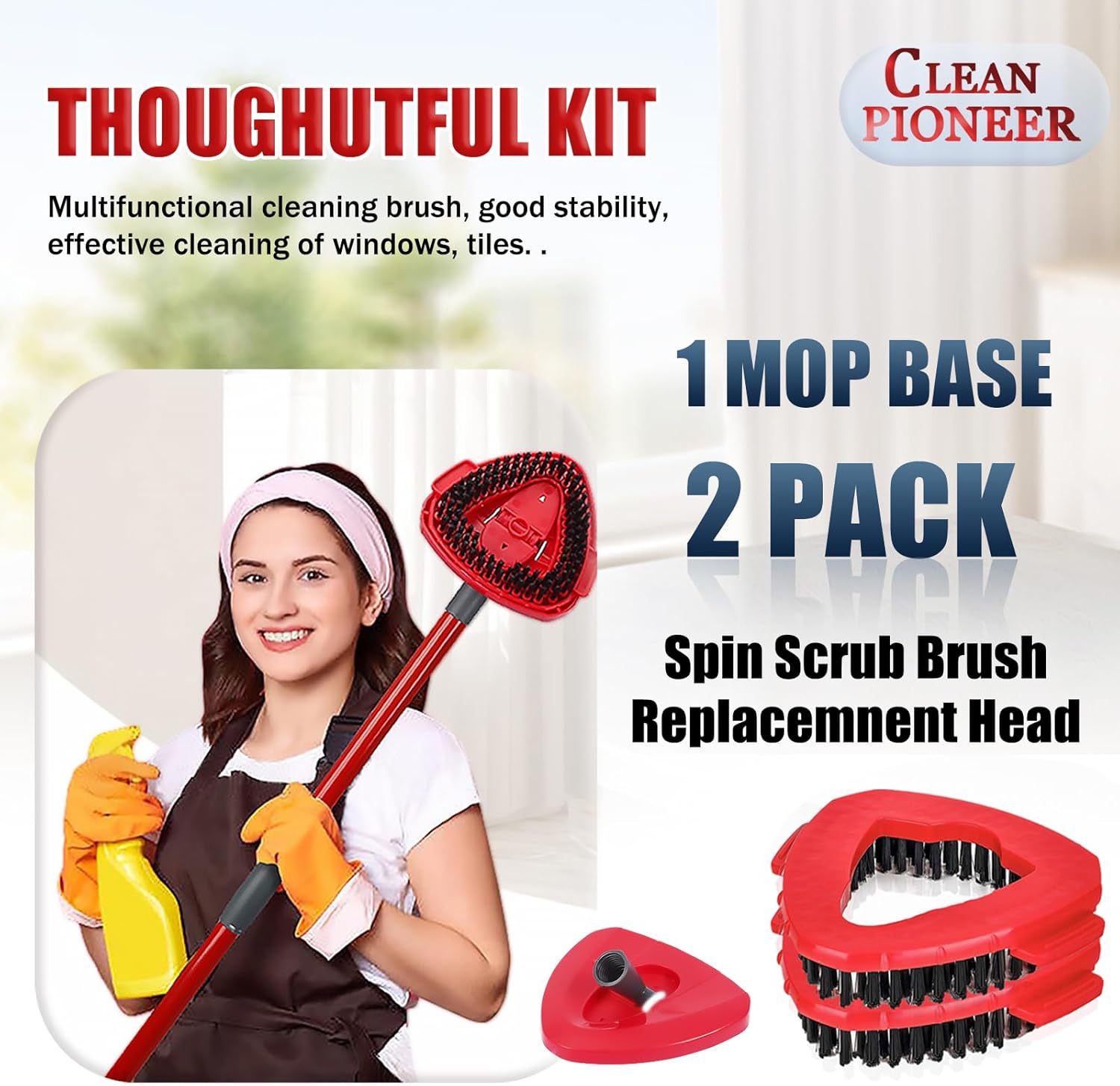 2-Piece Spin Scrub Brush for Efficient Floor Cleaning