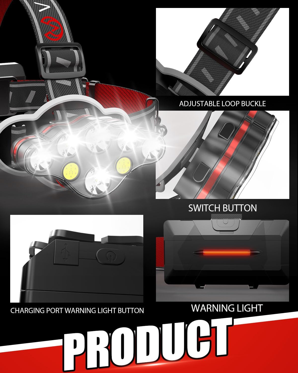 IPX5 Waterproof Headlamp Rechargeable 8 Modes 18000 Lumens Light 53oz