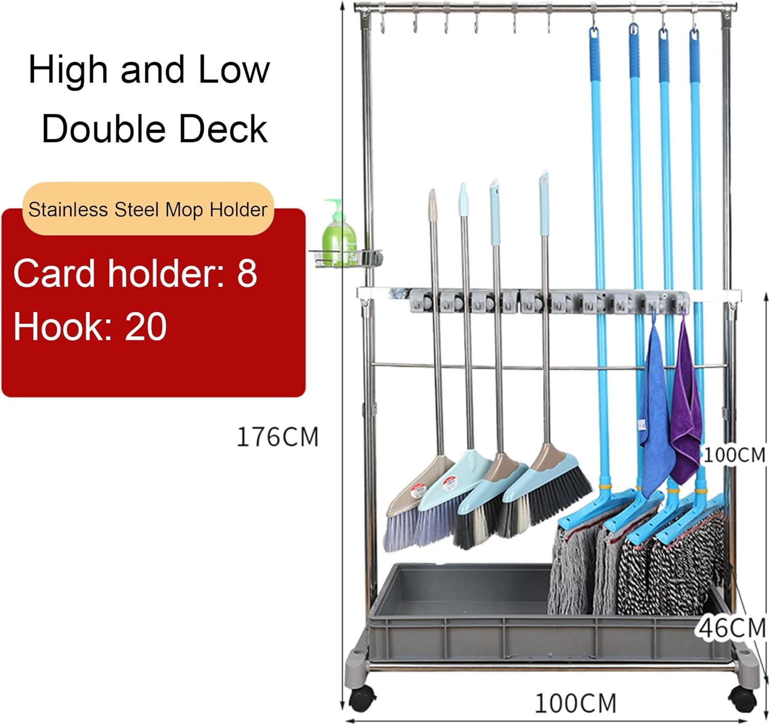 Movable Broom Mop Holder for Cleaning Storage Organization