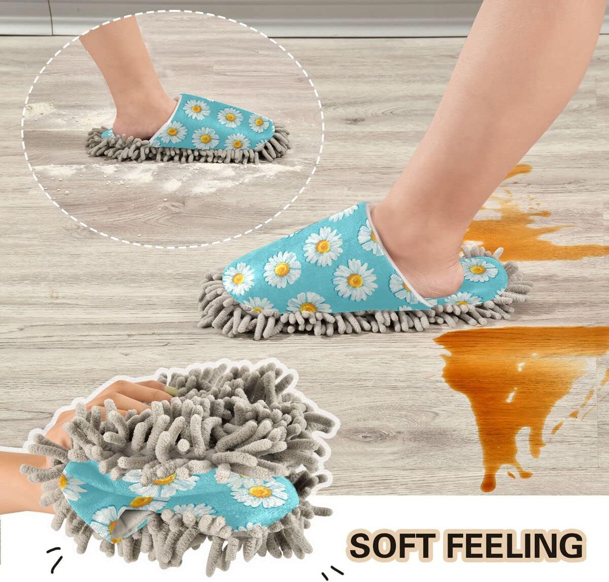 DOMIKING Daisy Flowers Mop Slippers for Cleaning 1