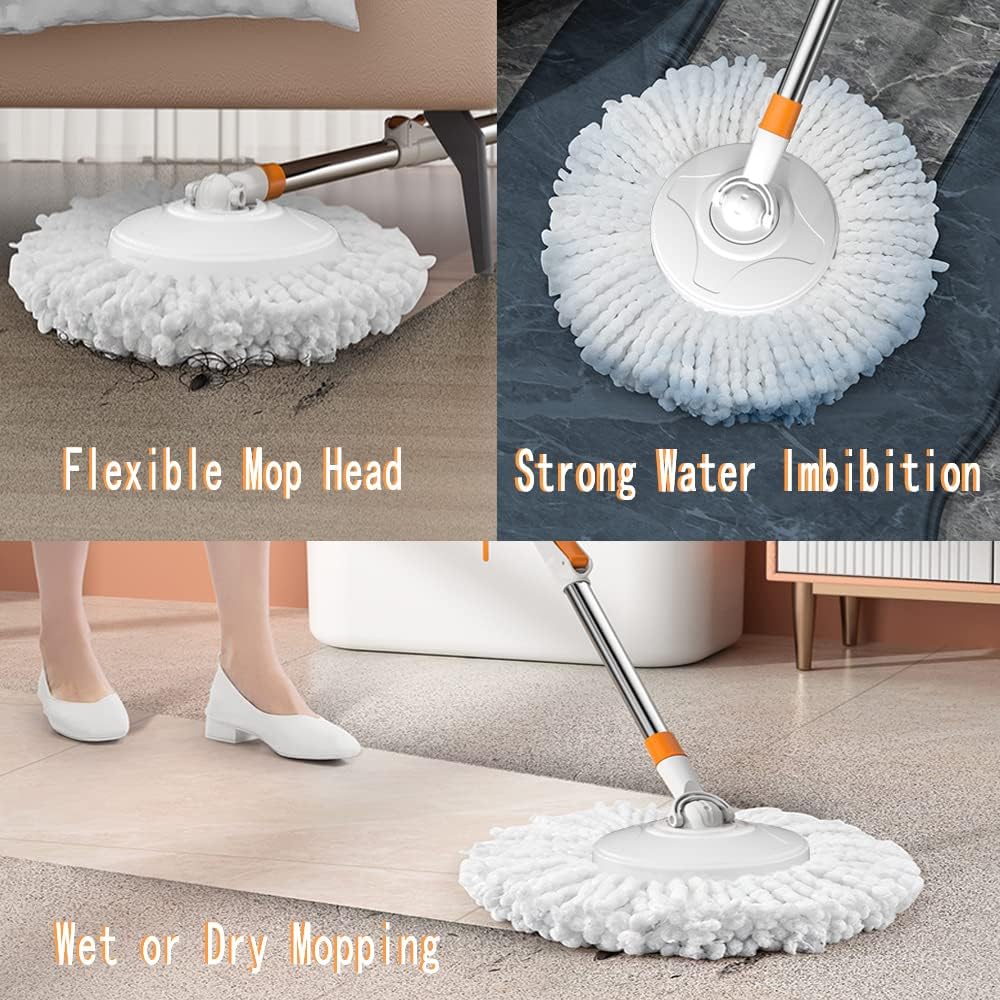 Sunki Spin Mop Bucket with 61 Handle and 5 Replacement Heads
