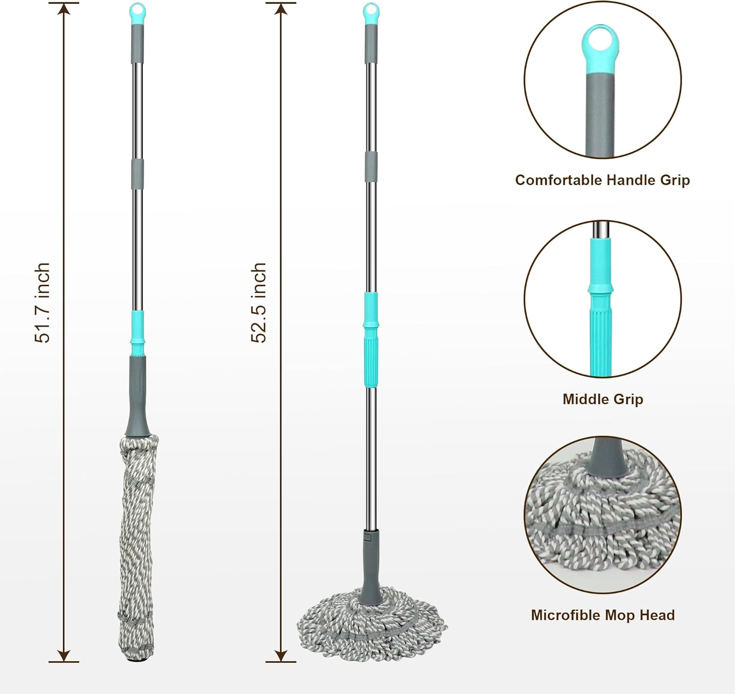Self-Wringing Twist Mop with 525 Inch Handle