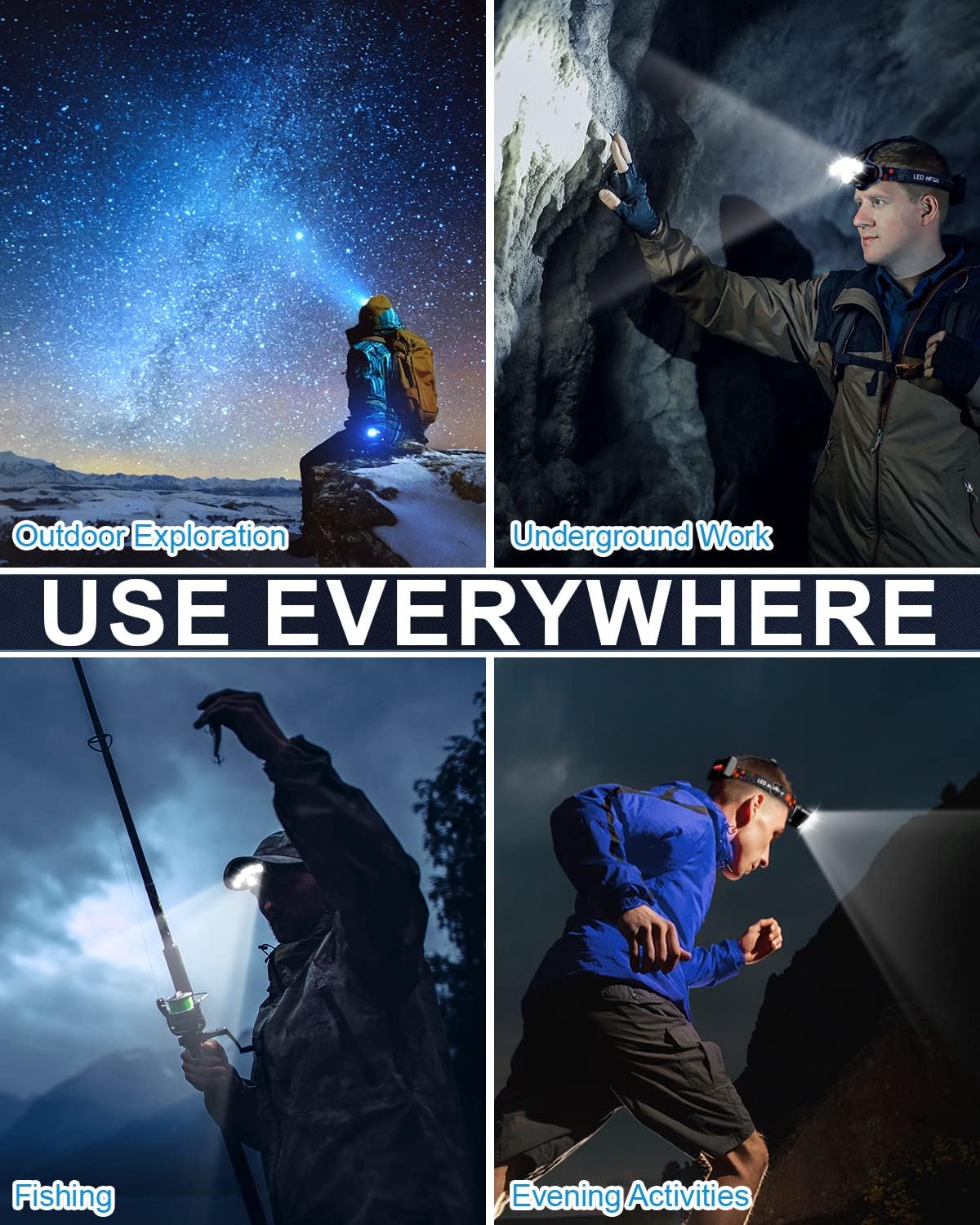 MAFSEUT Outdoor Rechargeable Headlamp 8 LED Red Light IPX4 Waterproof