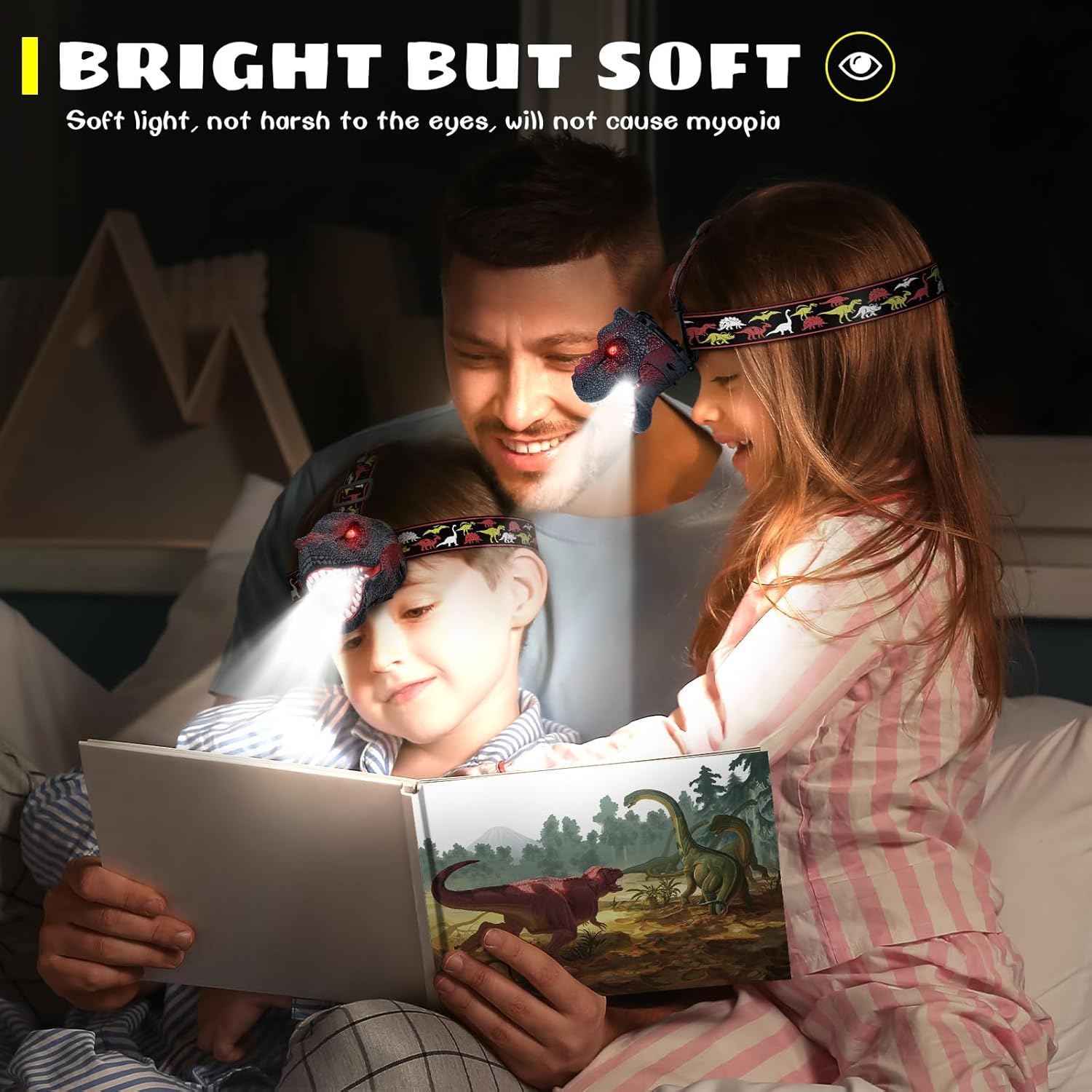 T-Rex Dinosaur Headlamp for Kids RechargeableAdjustable Fun