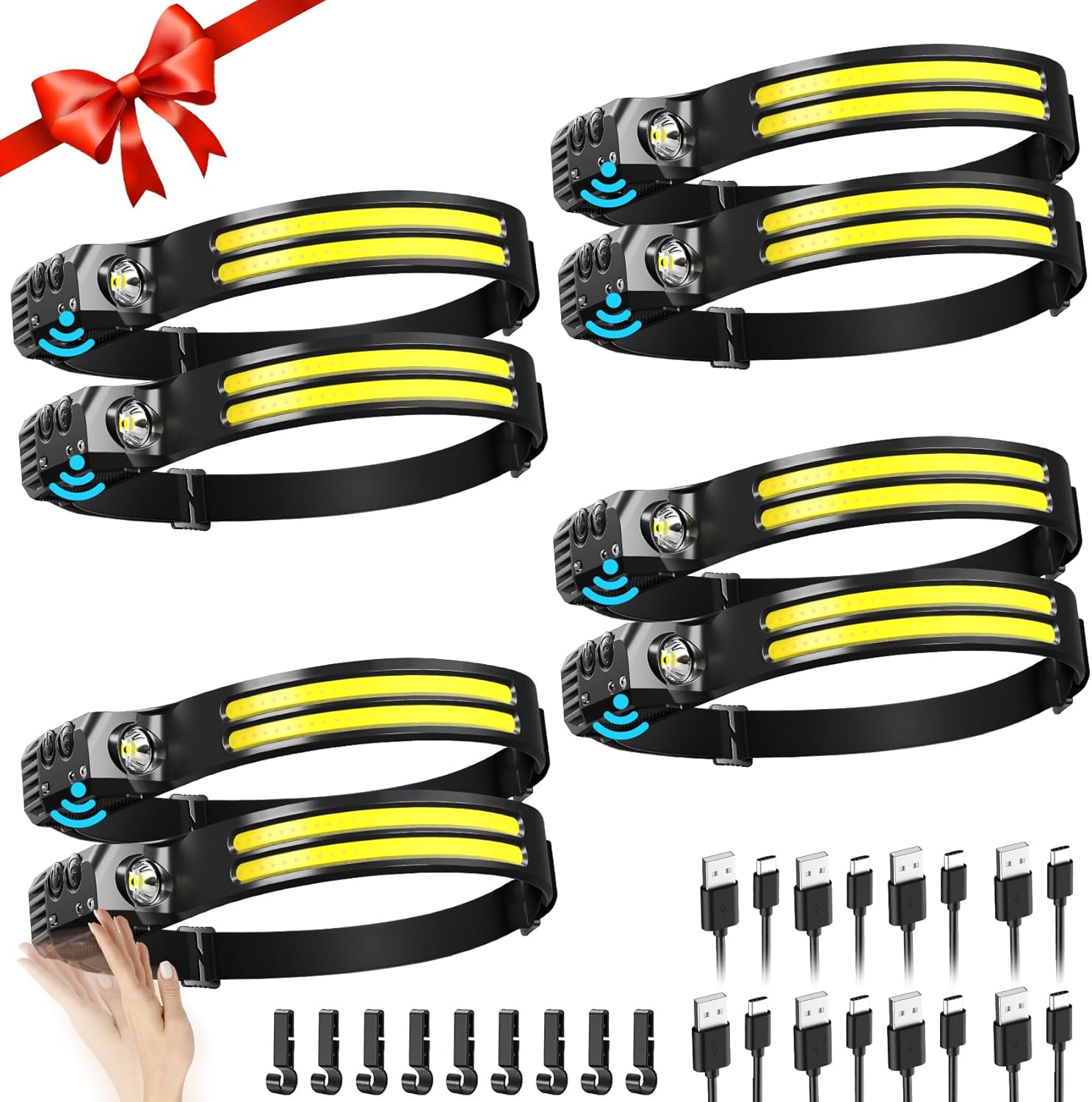 Rechargeable Headlamp 8-Piece Pack with 230 Wide Beam Motion Sensor
