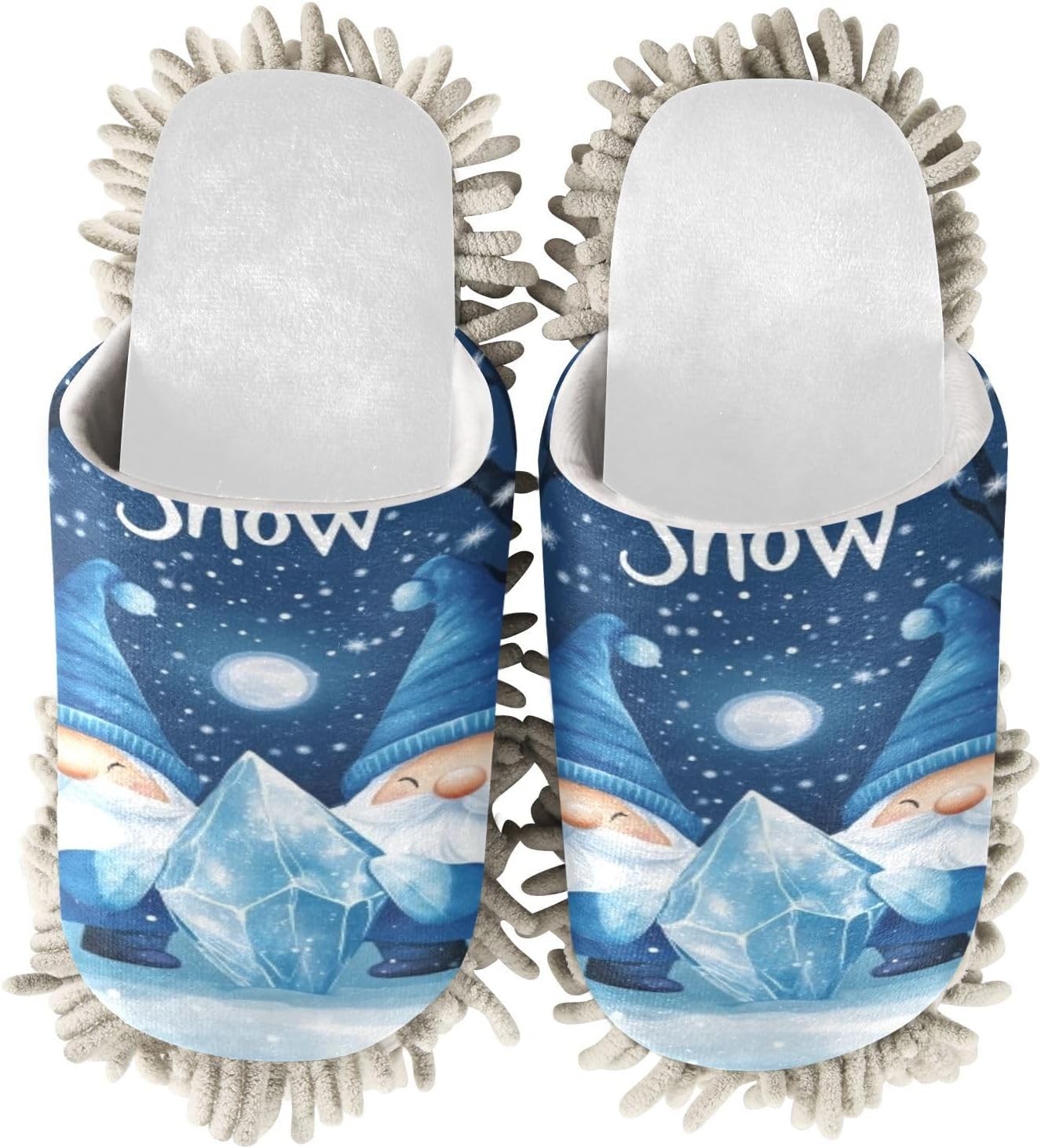 White Christmas Blue Gnomes Mop Slippers for Home Cozy Water-Friendly
