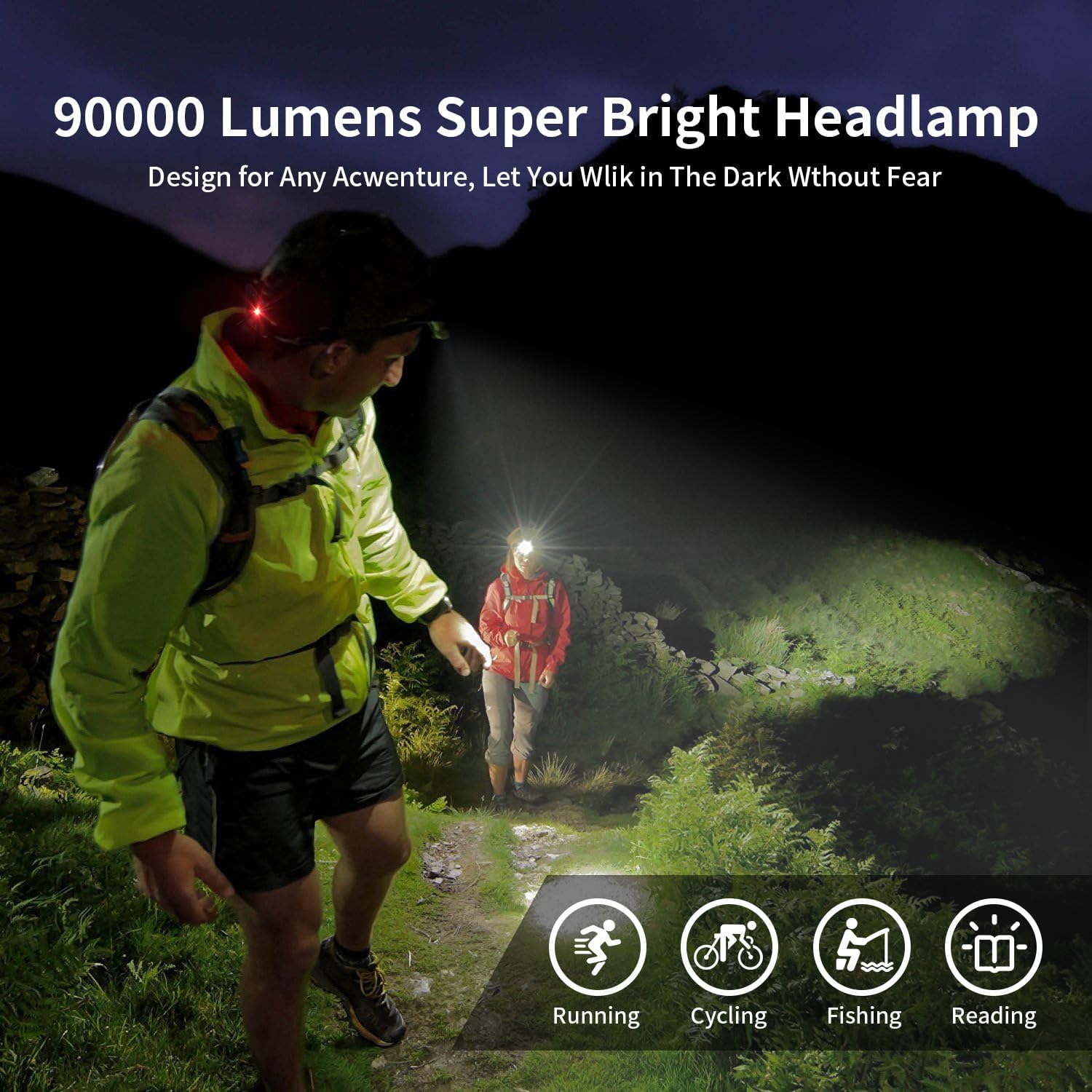 IPX6 Waterproof Led Headlamp 1500 Lumens Adjustable Angle Projection Reminder Multi-functional
