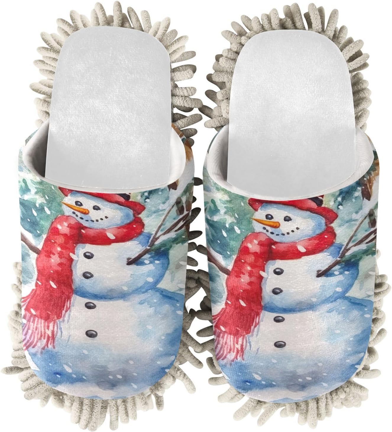 White Christmas Snowman Mop Slippers for Home