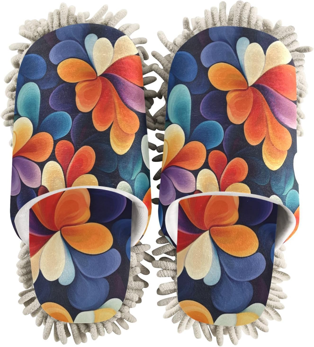 FLildon Microfiber Mop Slippers with Abstract Flowers for Men Women House Cleaning