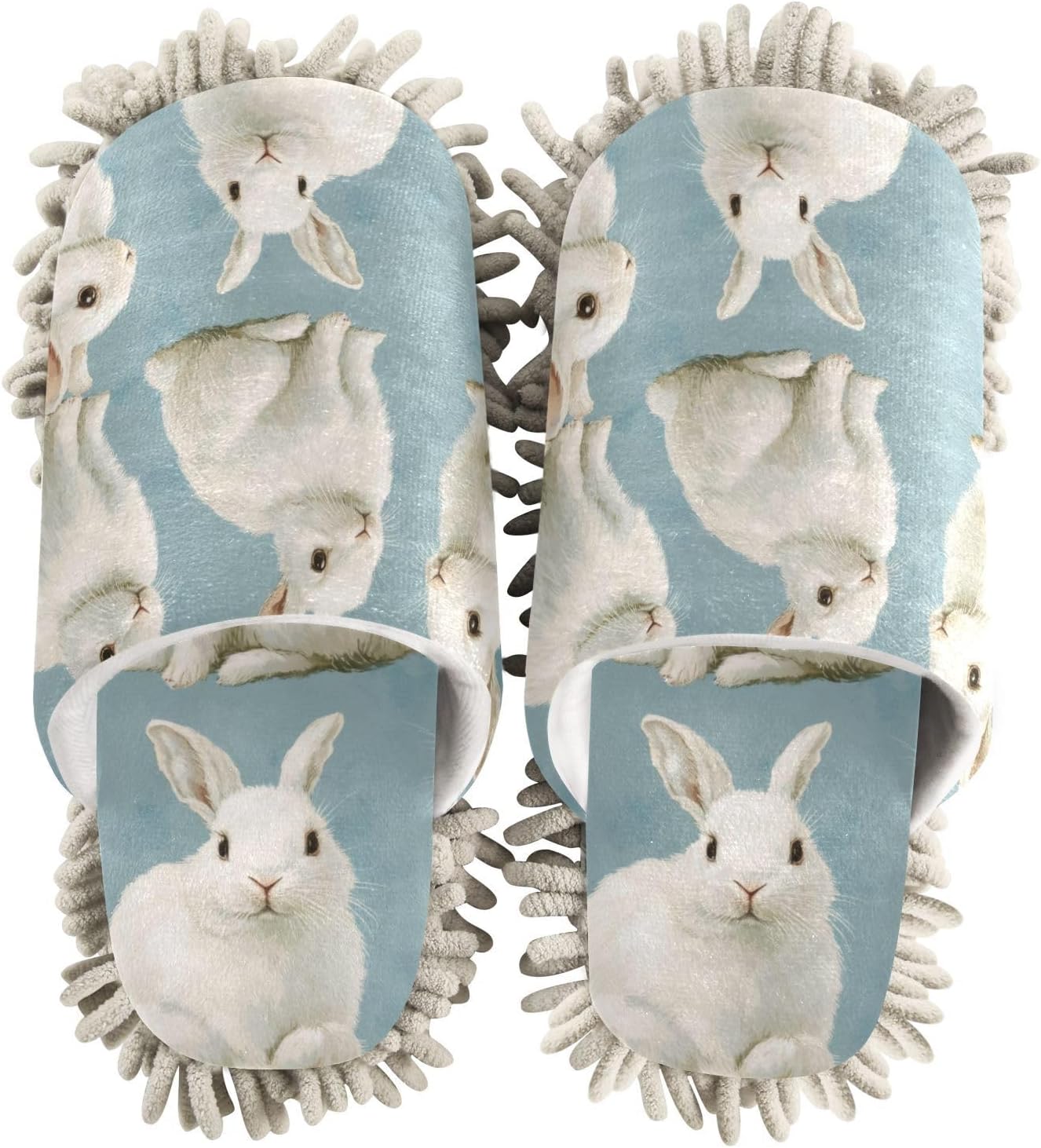 White Rabbits Microfiber Mop Slippers Washable Cleaning Shoes for Men Women