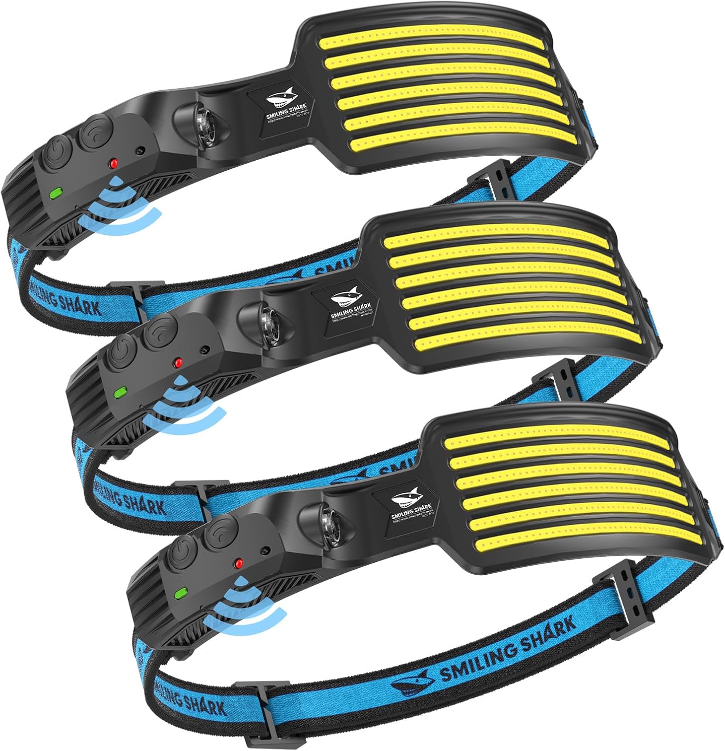 Smiling Shark 3-Pack Rechargeable Headlamp Set 6000K Starlight White Light Motion-Activated