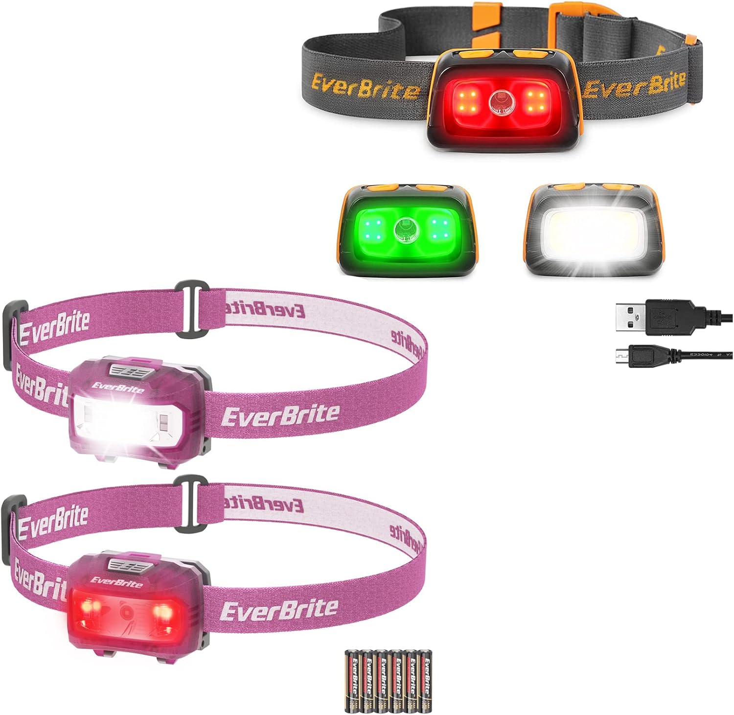 EverBrite 2-Pack Rechargeable LED Headlamp with Memory Function