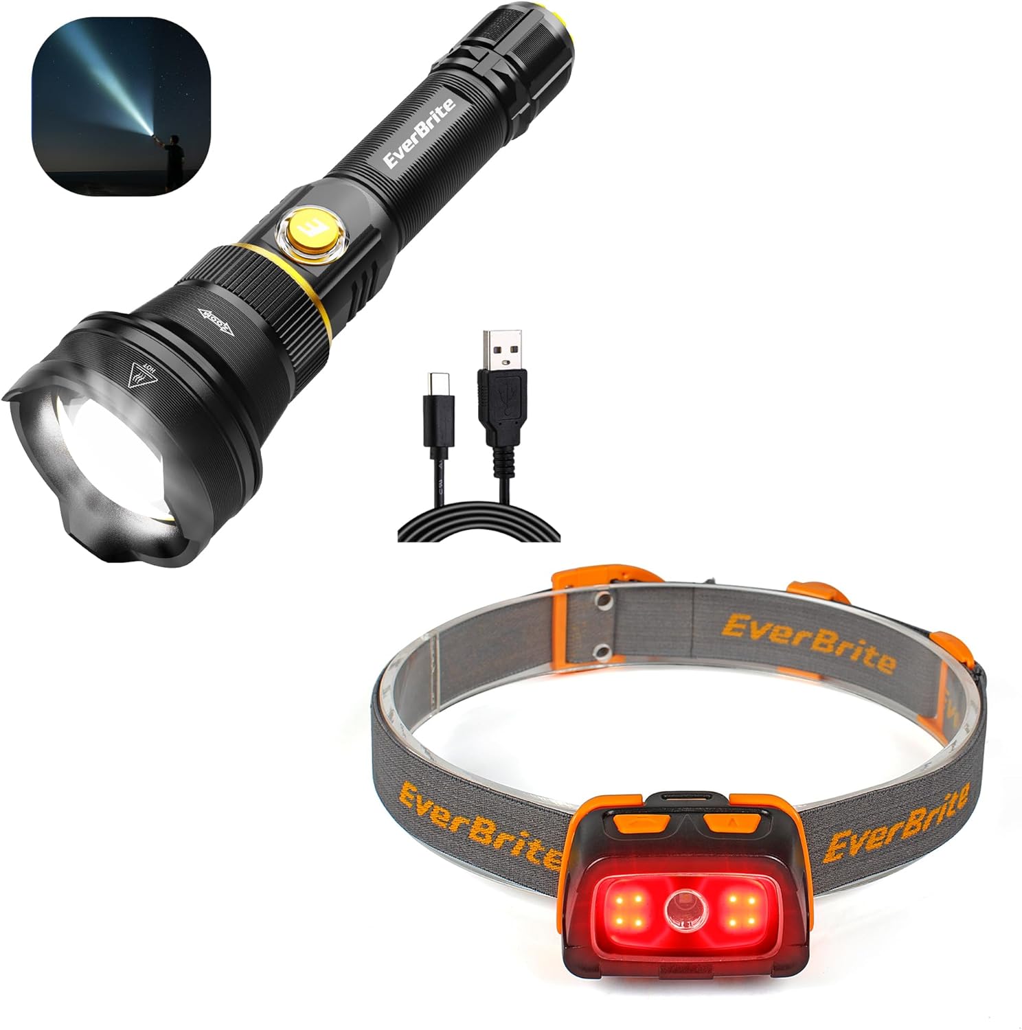 EverBrite Headlamp-300 Lumens Headlight with Rechargeable Flashlight