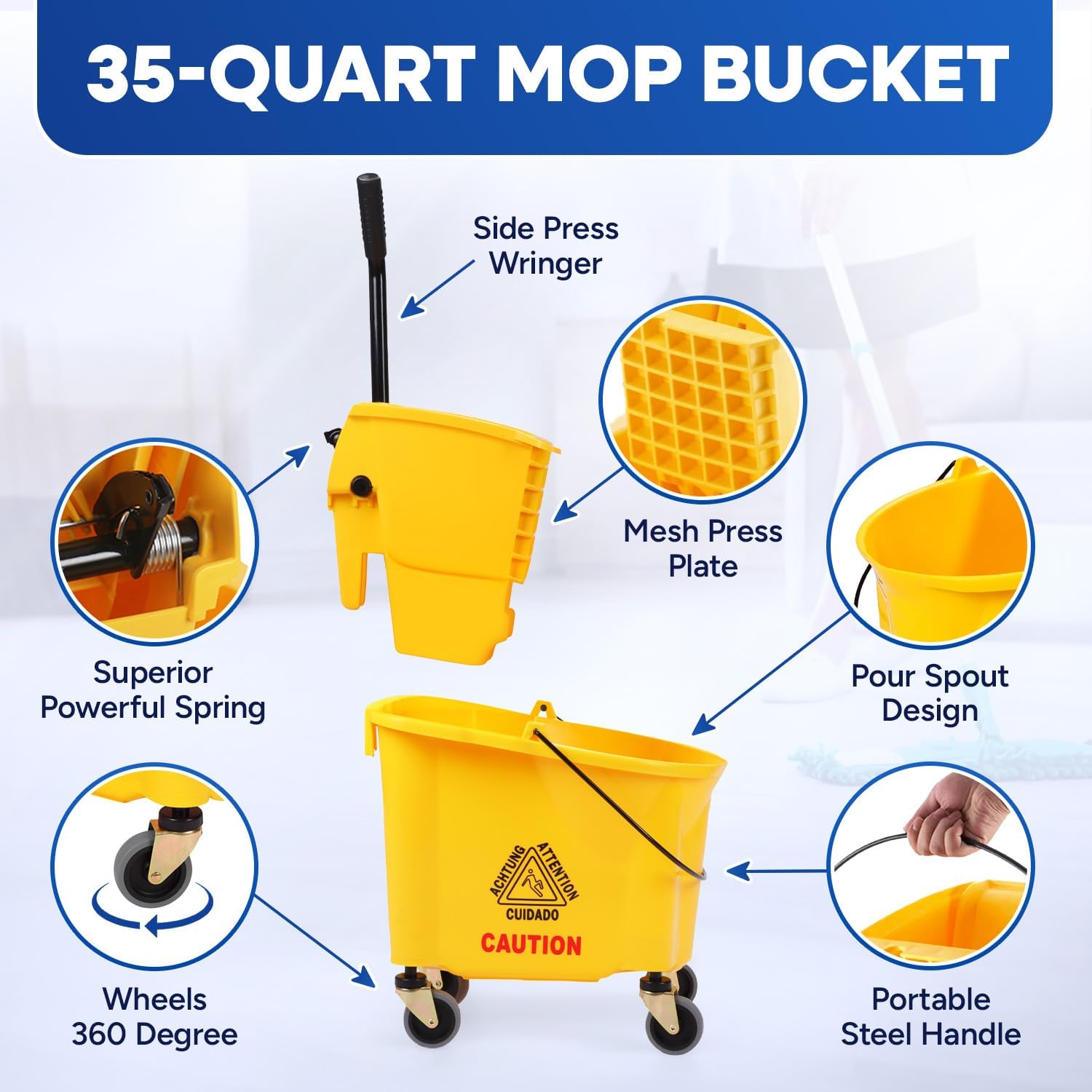 Plastic Prince - 35 Quart Mop Bucket with Wringer on Wheels