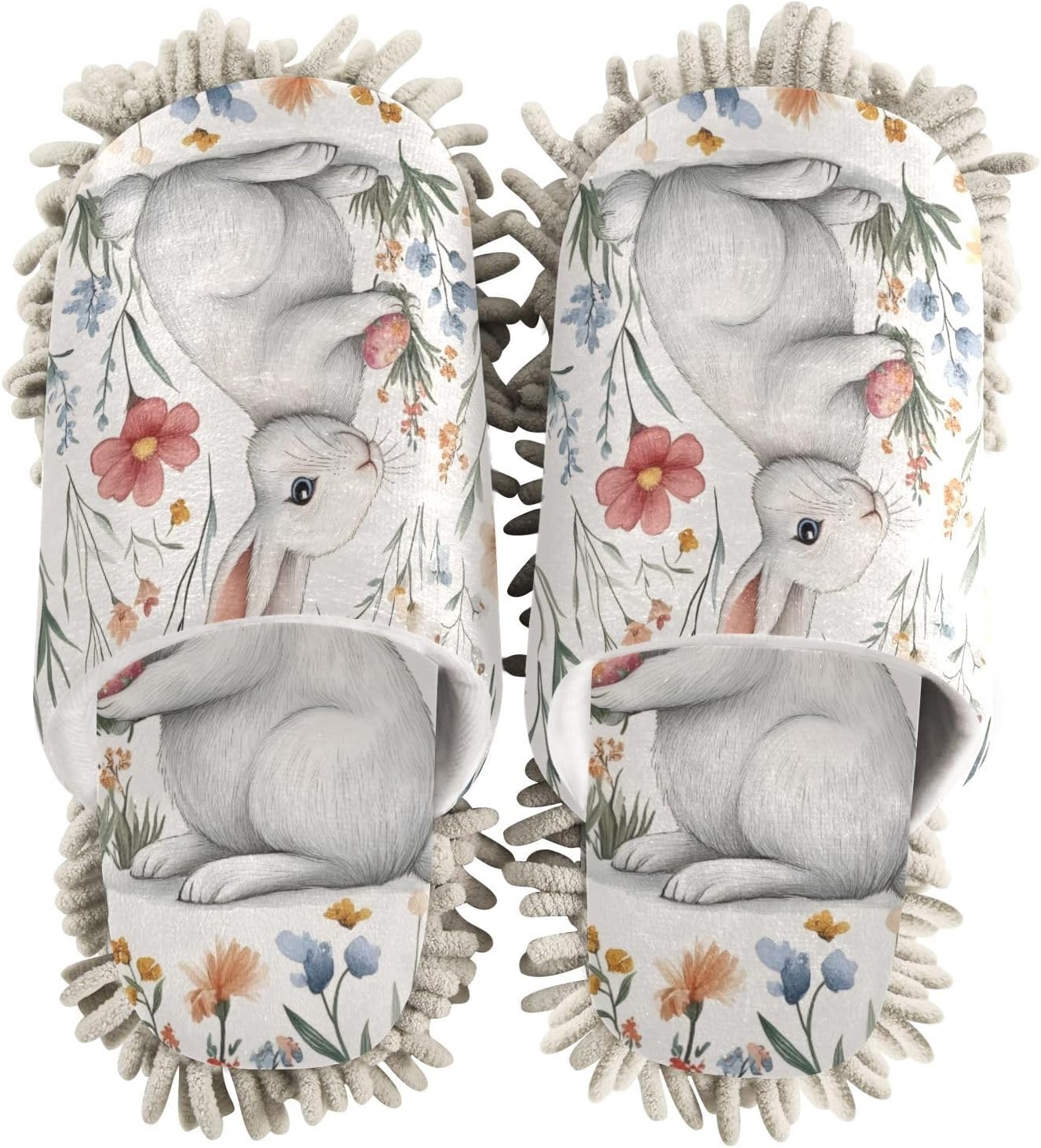 FLildon Microfiber Mop Slippers with Wildflowers and Rabbit Design