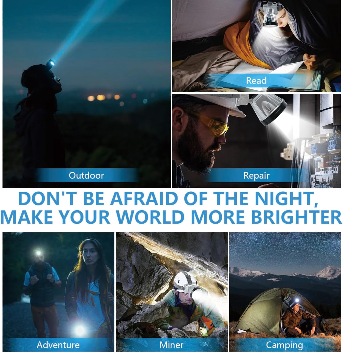 Bright Rechargeable LED Headlamp Camping Hiking More