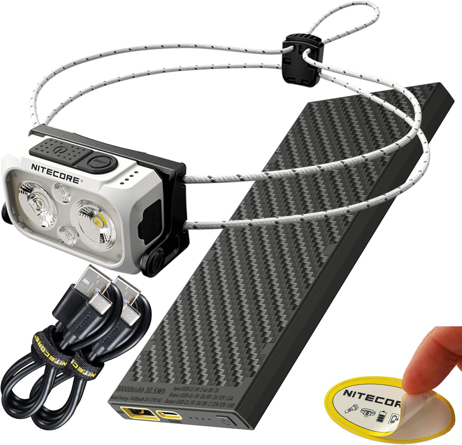 BRIGHT PORTABLE HEADLAMP 360 LUMENS RECHARGEABLE power bank BUNDLE
