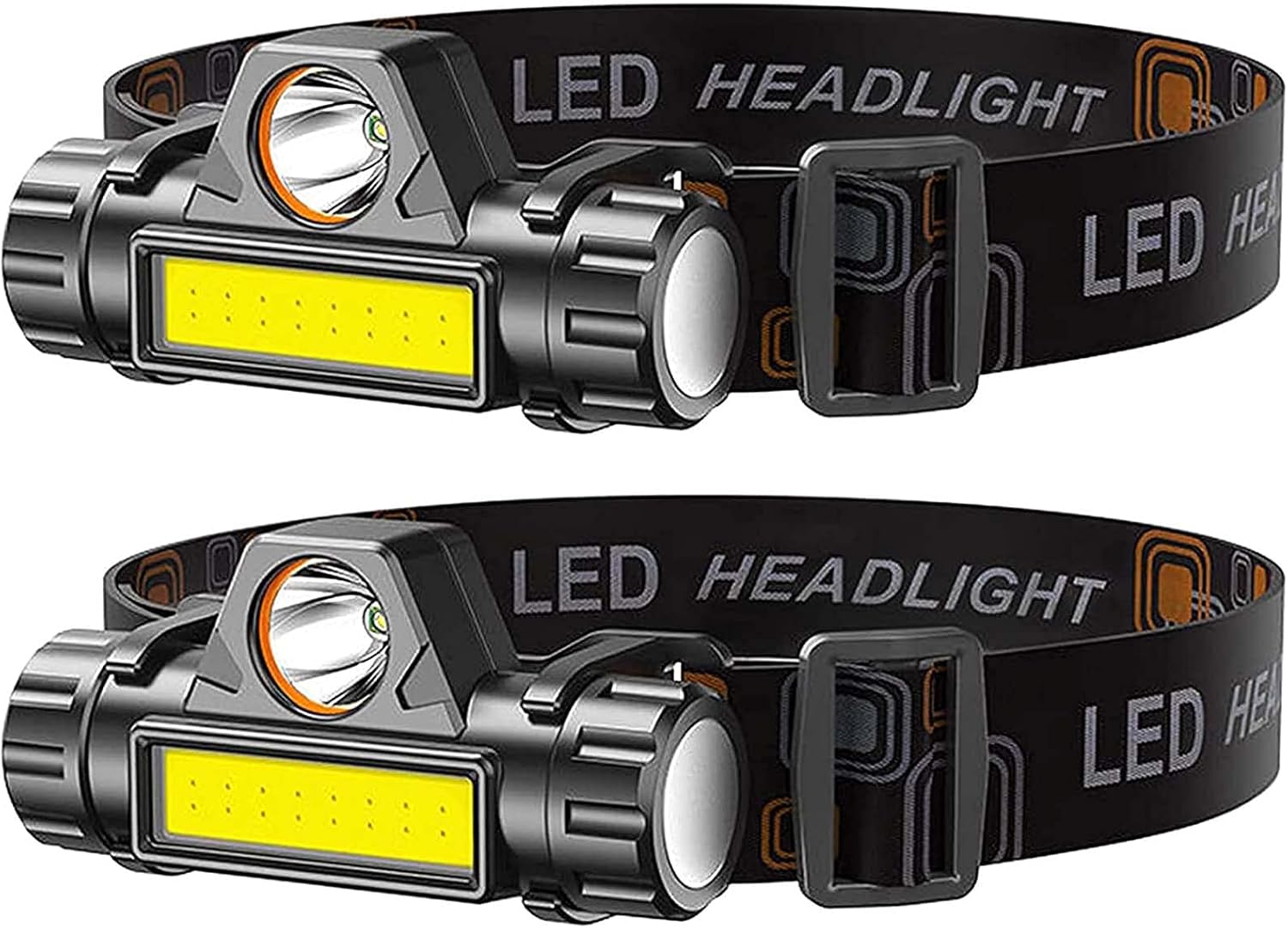 2 Pack Rechargeable Headlight with 2000 Lumens - Adjustable Waterproof Hands-Free