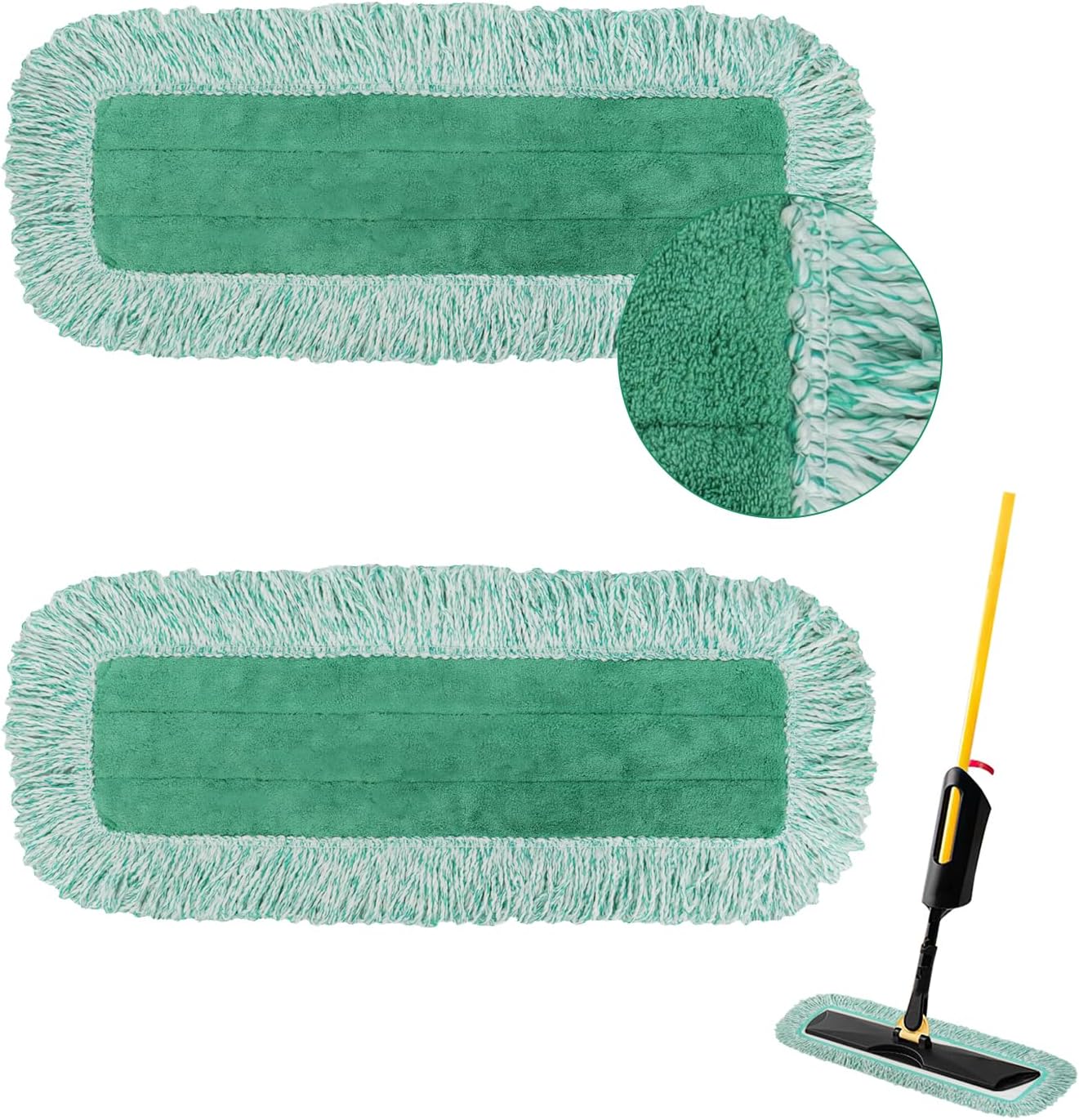 Green Microfiber Dust Mop Pads for Hardwood Tile and Laminate Floors