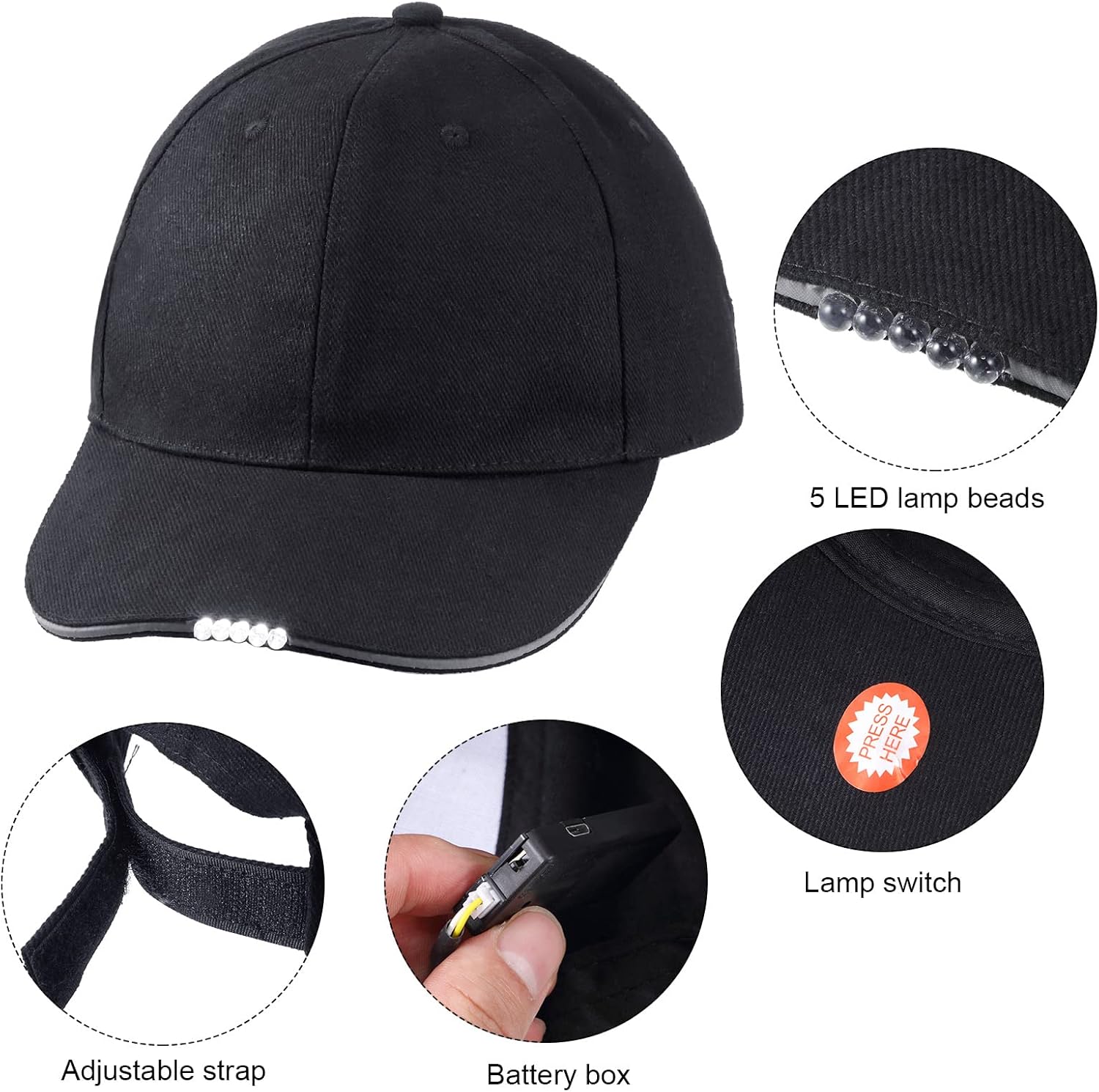 2-Piece LED Baseball Cap with Headlamp for Camping Fishing