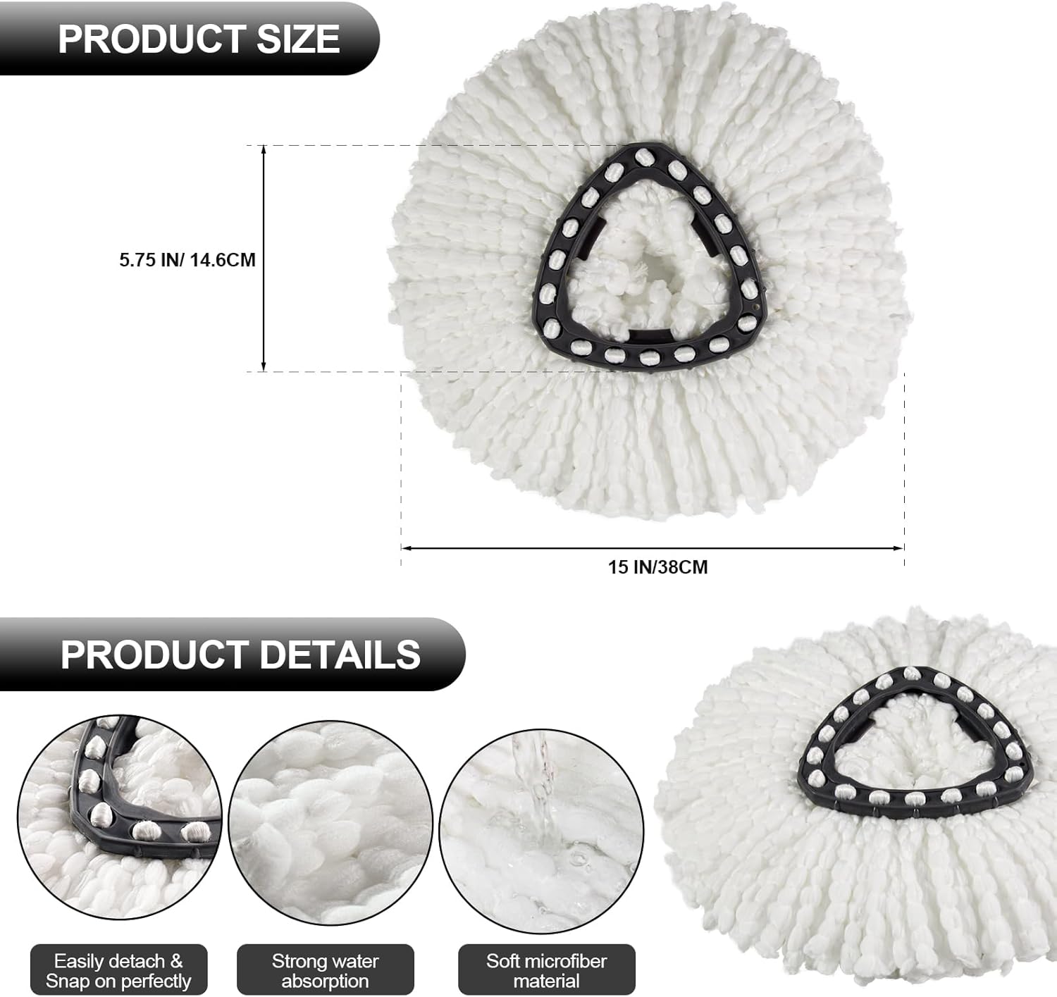 3-Pack Mop Heads Replacement for Cedar Spin Mop