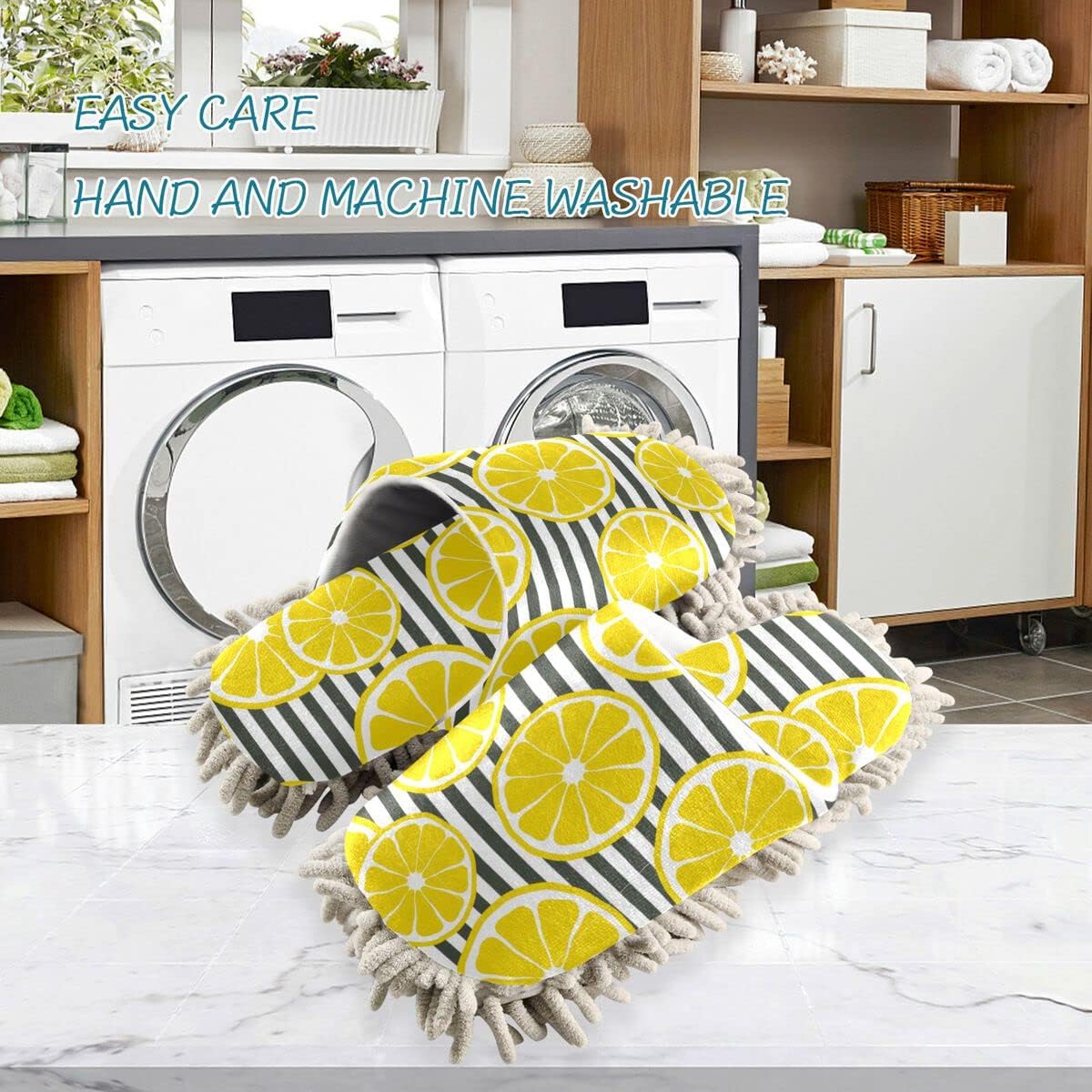 DOMIKING Lemons Mop House Slippers Perfect for Home Cleaning Walking During Mopping