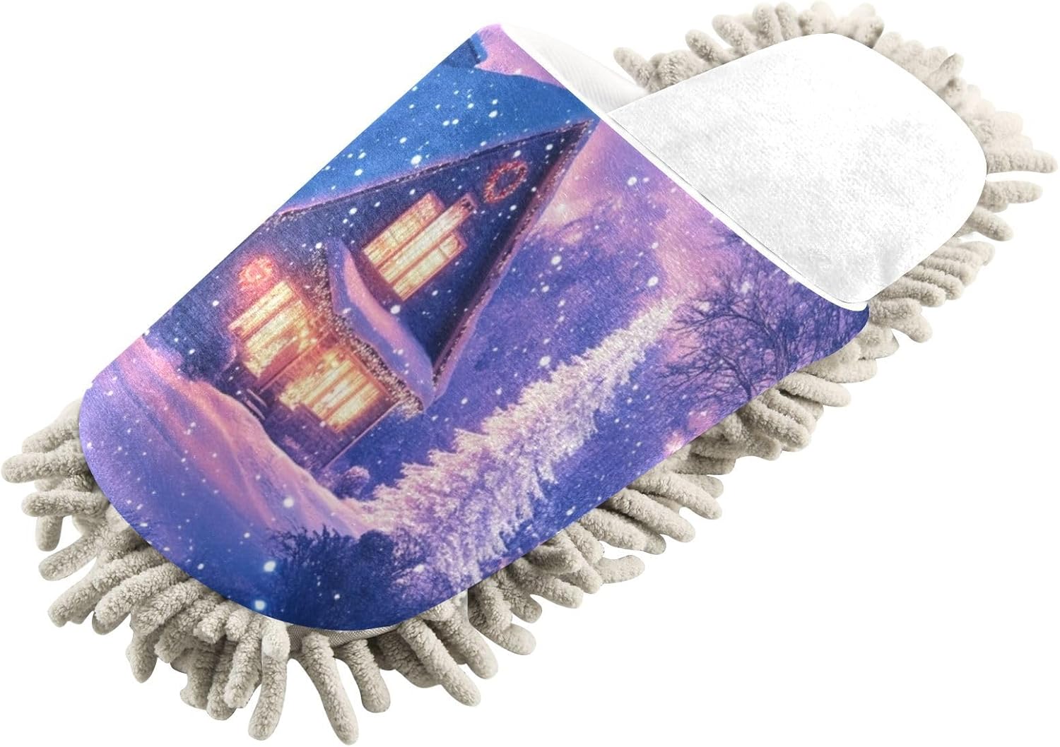 White Christmas Snowy Night House Mop Slippers for Women Men