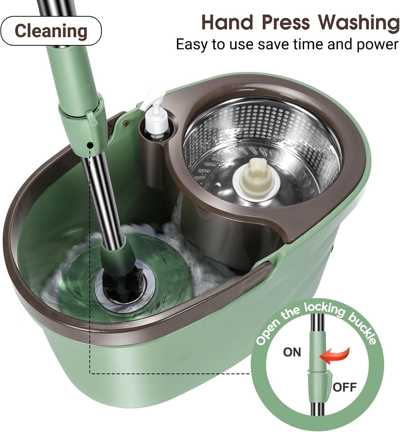 MASTERTOP Spin Mop and Bucket Set for Home - Wet Dry Mopping System