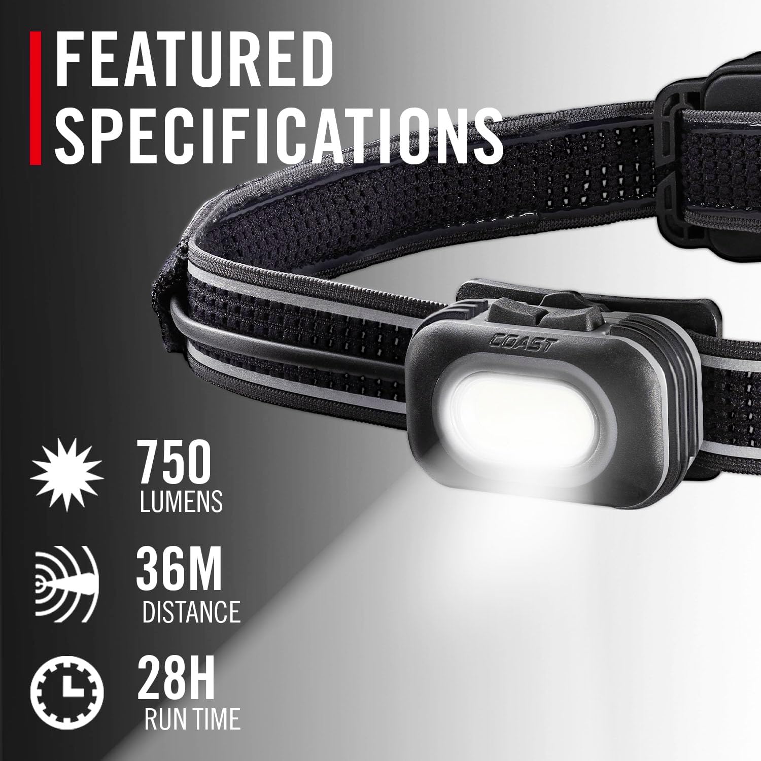 Coast RL10R 750 Lumen Headlamp with Variable Light and Rear Safety