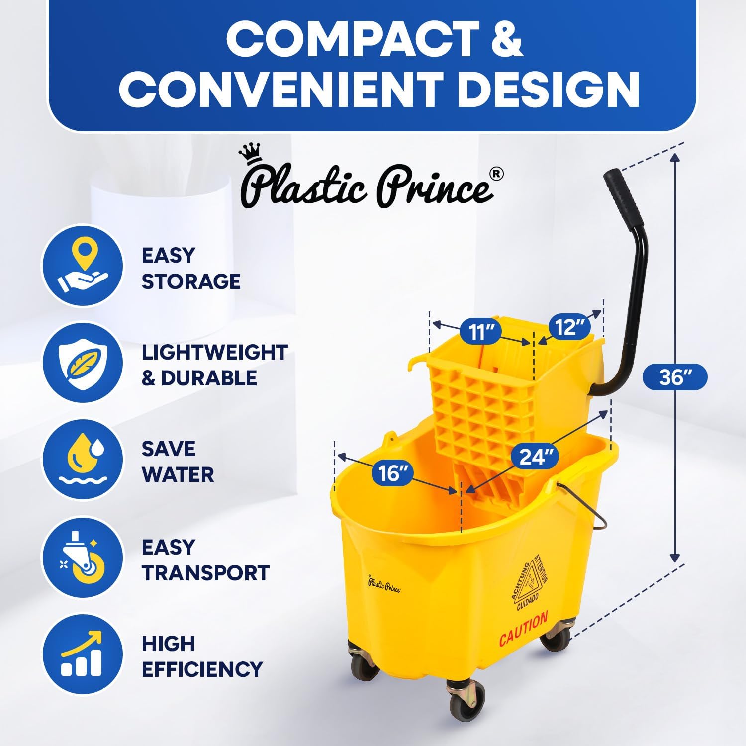 Plastic Prince - 35 Quart Mop Bucket with Wringer on Wheels