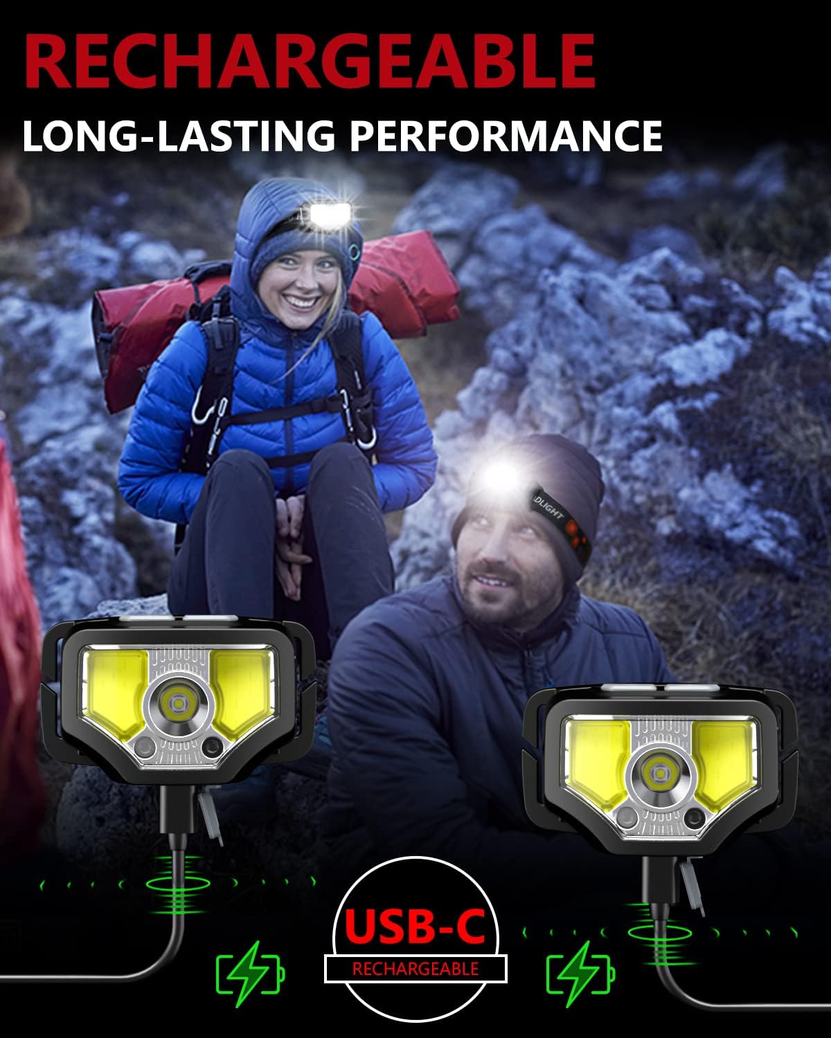 GETASI Rechargeable Dual Headlamp with Motion Sensor
