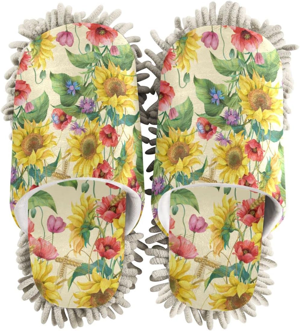 DOMIKING Sunflower Cornflower Floor Slippers for Mopping