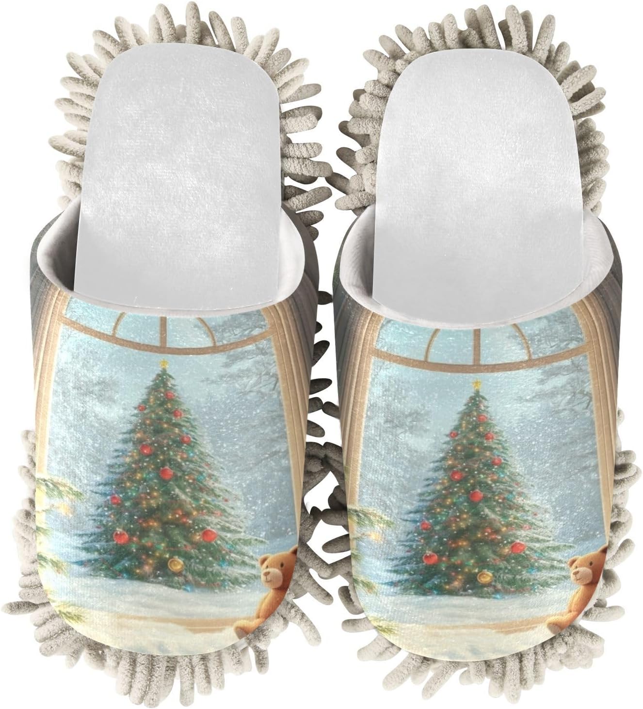 RunningBear White Christmas Bear Mop Slippers with Chenille Sole