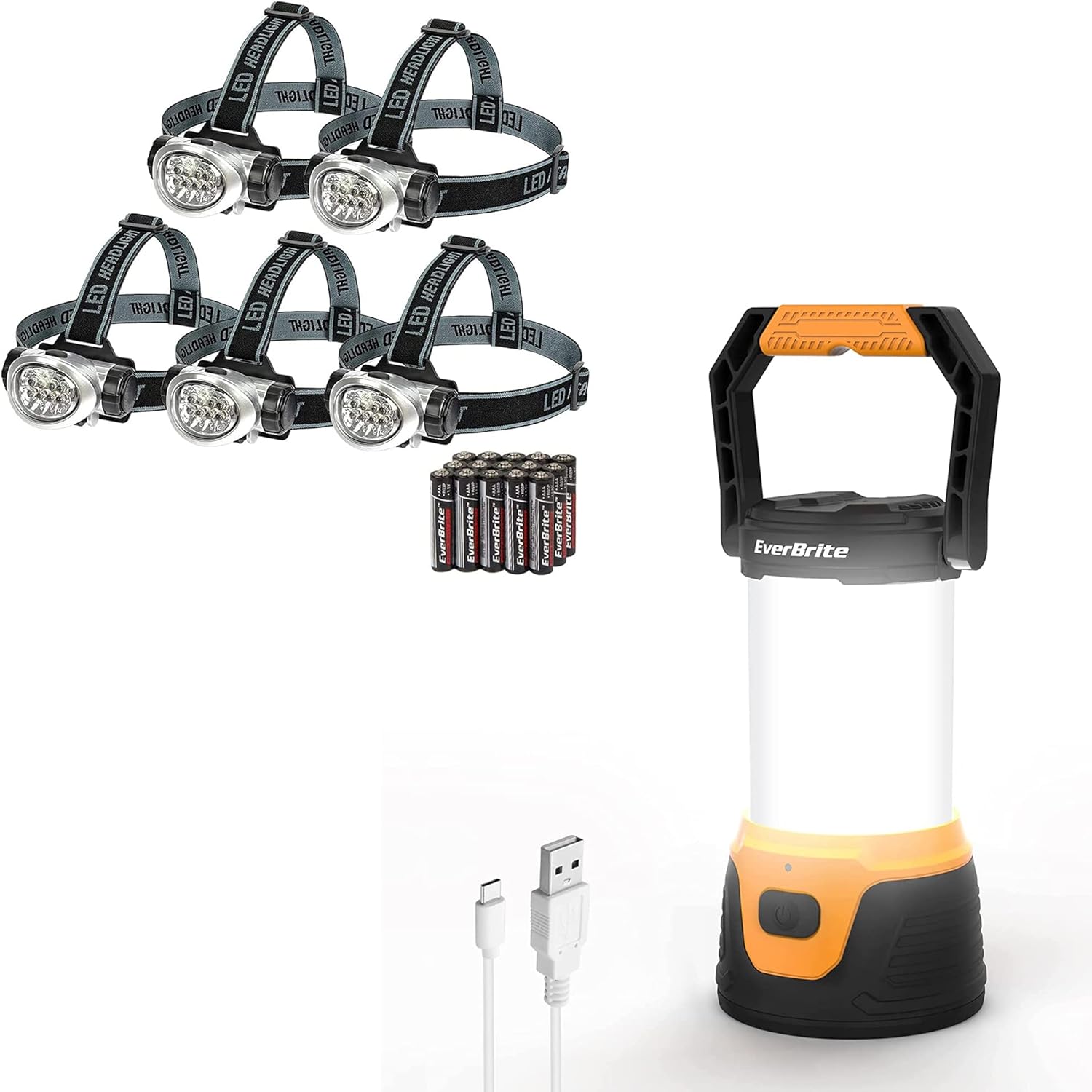 EverBrite 5-Pack LED Headlamp Camping Lantern Bright Long-Lasting Outdoor Lights