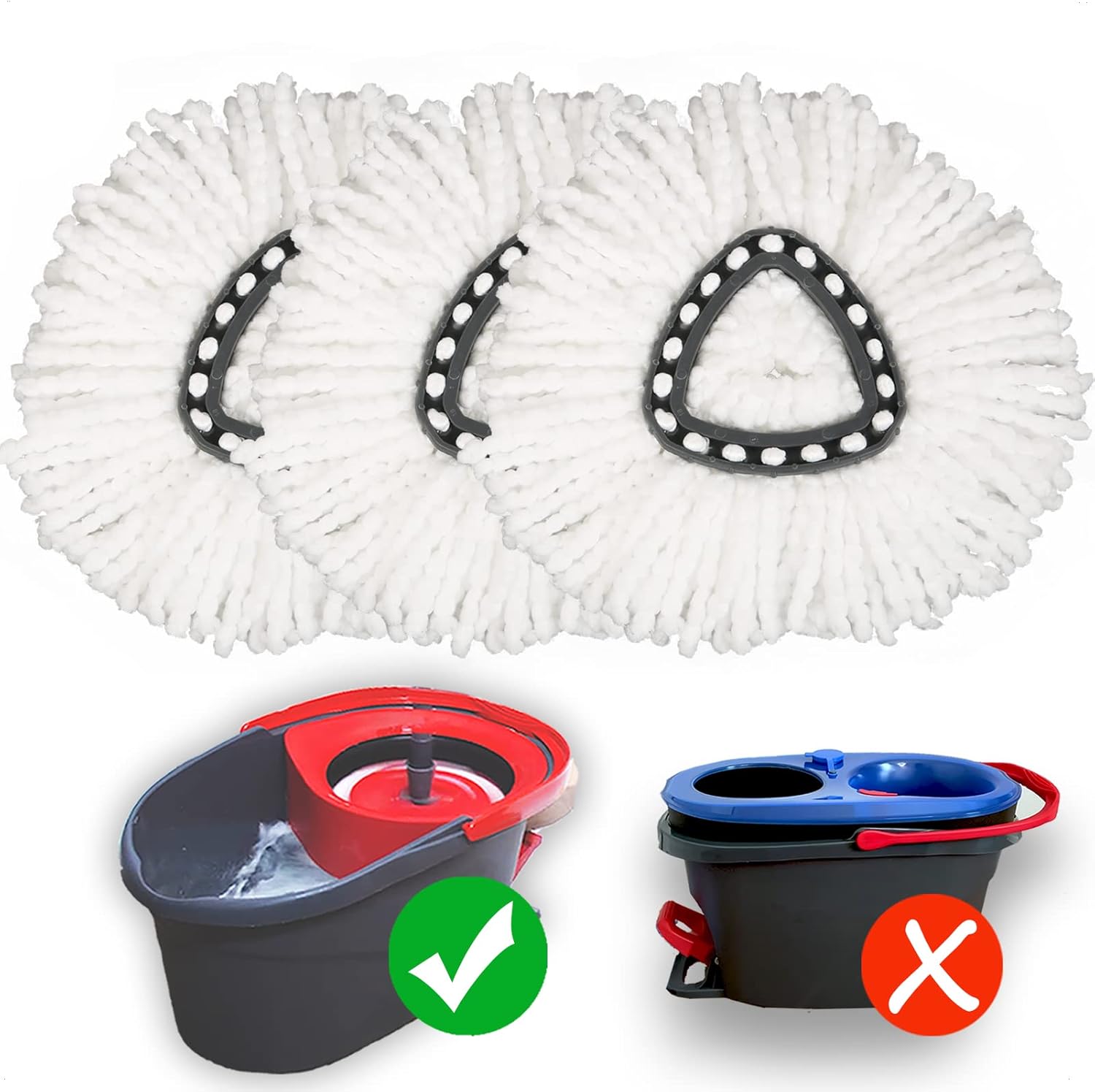 Homsis Mop Replace Head 3 Pack Microfiber