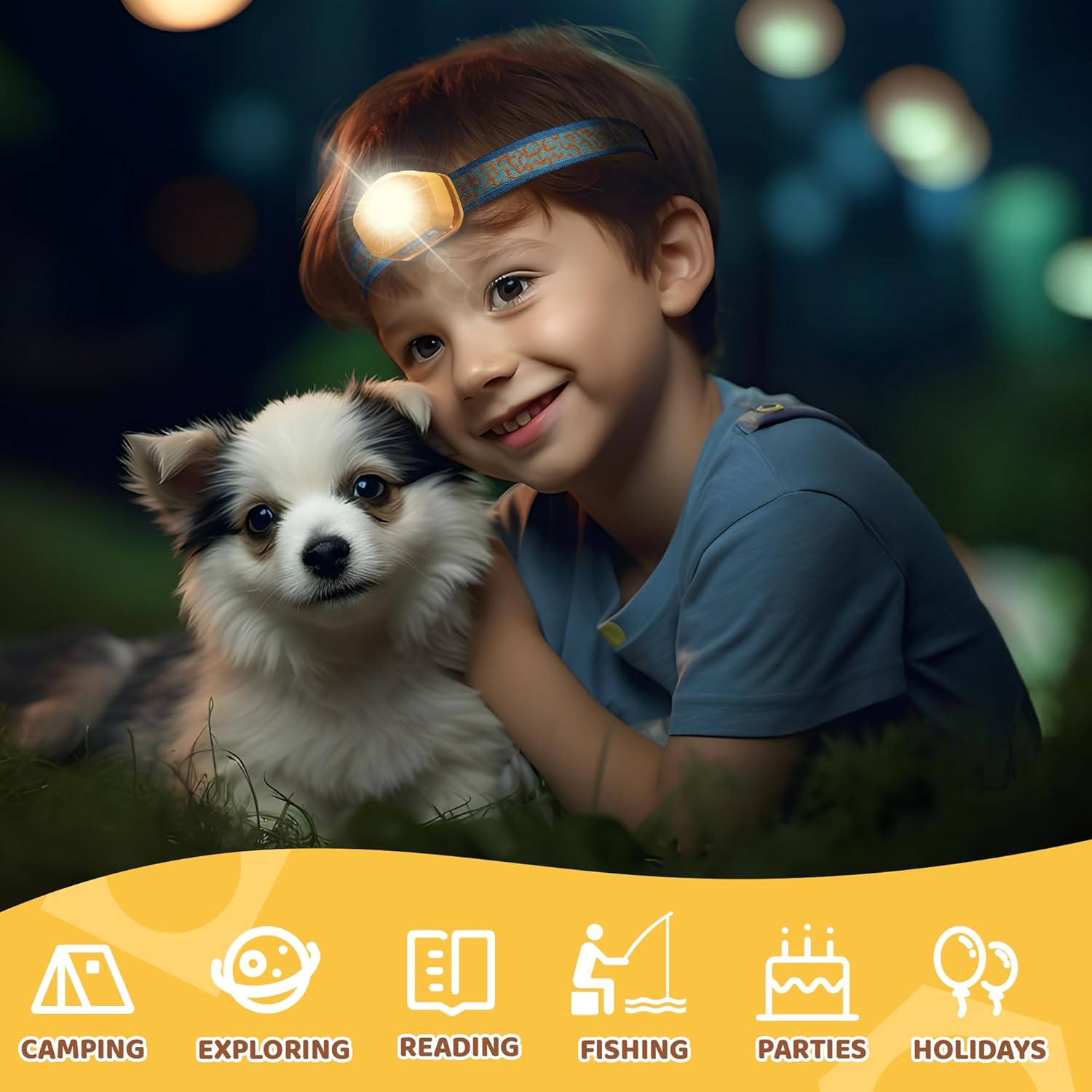 Adjustable RGB Headlamp for Kids camping reading and Halloween fun