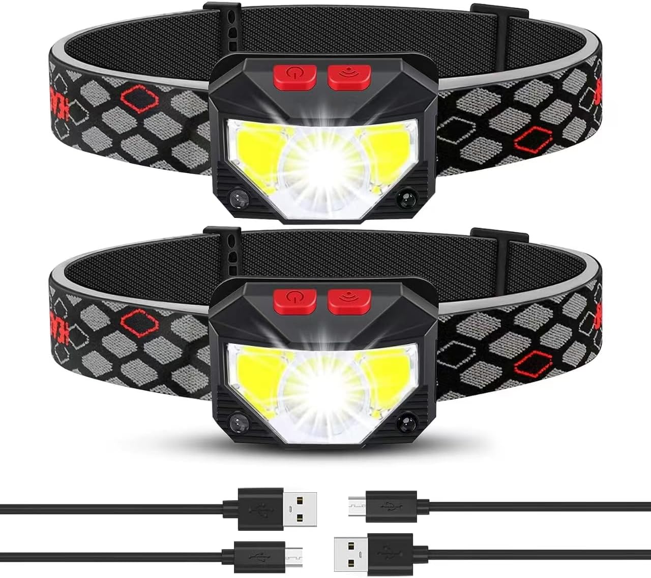 Rechargeable LED Headlamp 2-Pack Outdoor Headlights