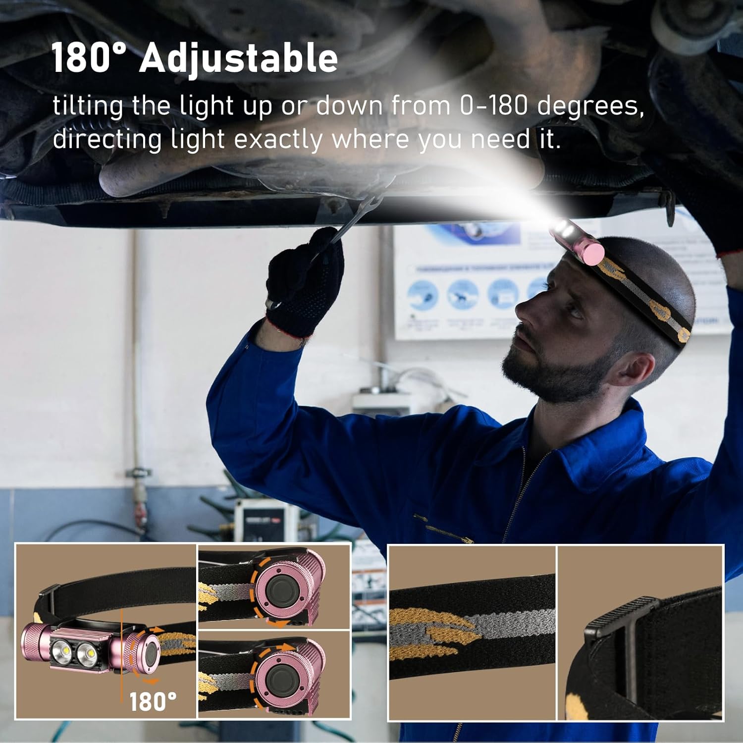 Weenaskeeper 1200 Lumens Headlamp Rechargeable Adjustable Water-Resistant Pink