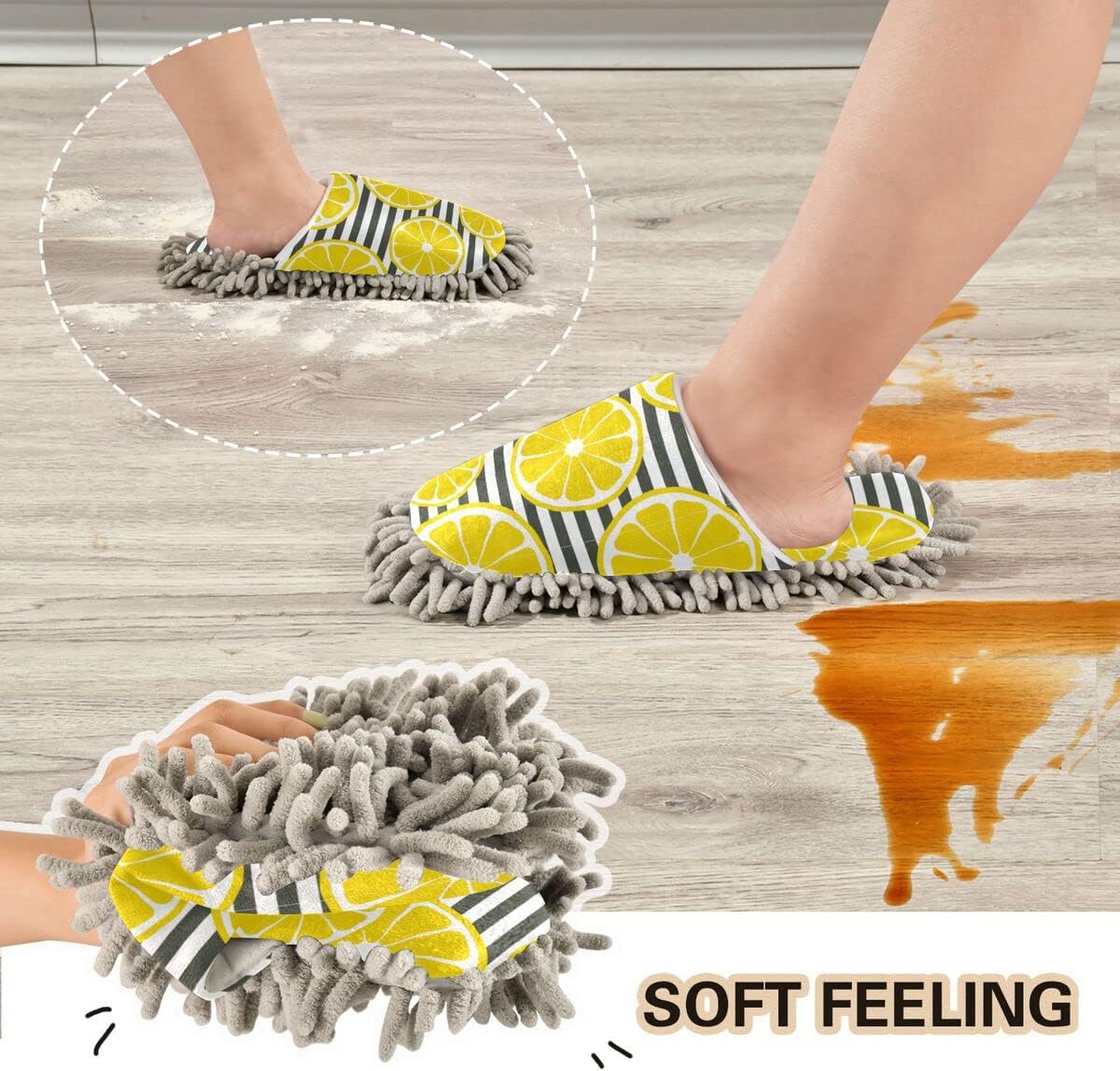 DOMIKING Lemons Mop House Slippers Perfect for Home Cleaning Walking During Mopping