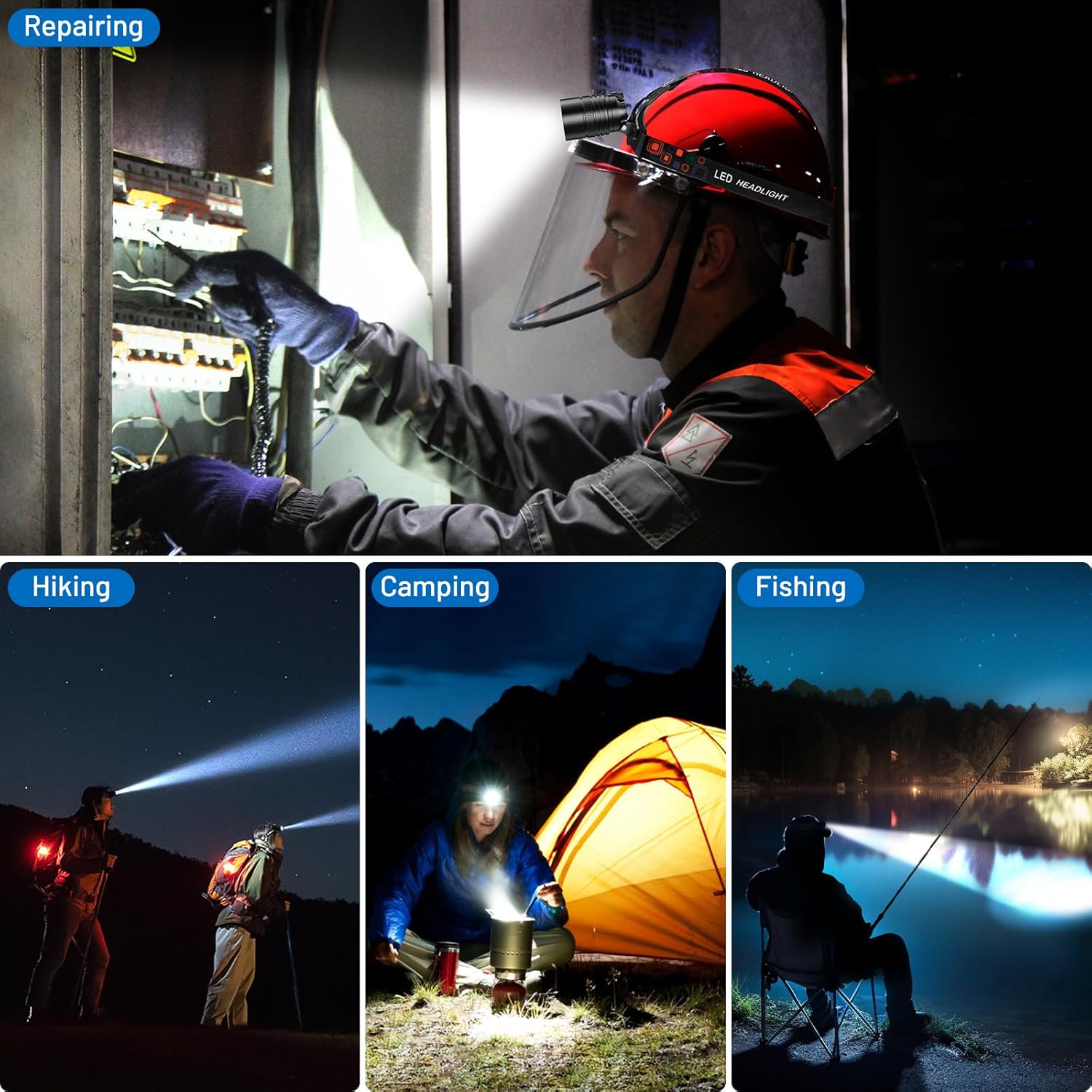 CrazyBrace Rechargeable LED Headlamp 2-Pack 990000 Lumen 12H Long Runtime Waterproof Adjustable